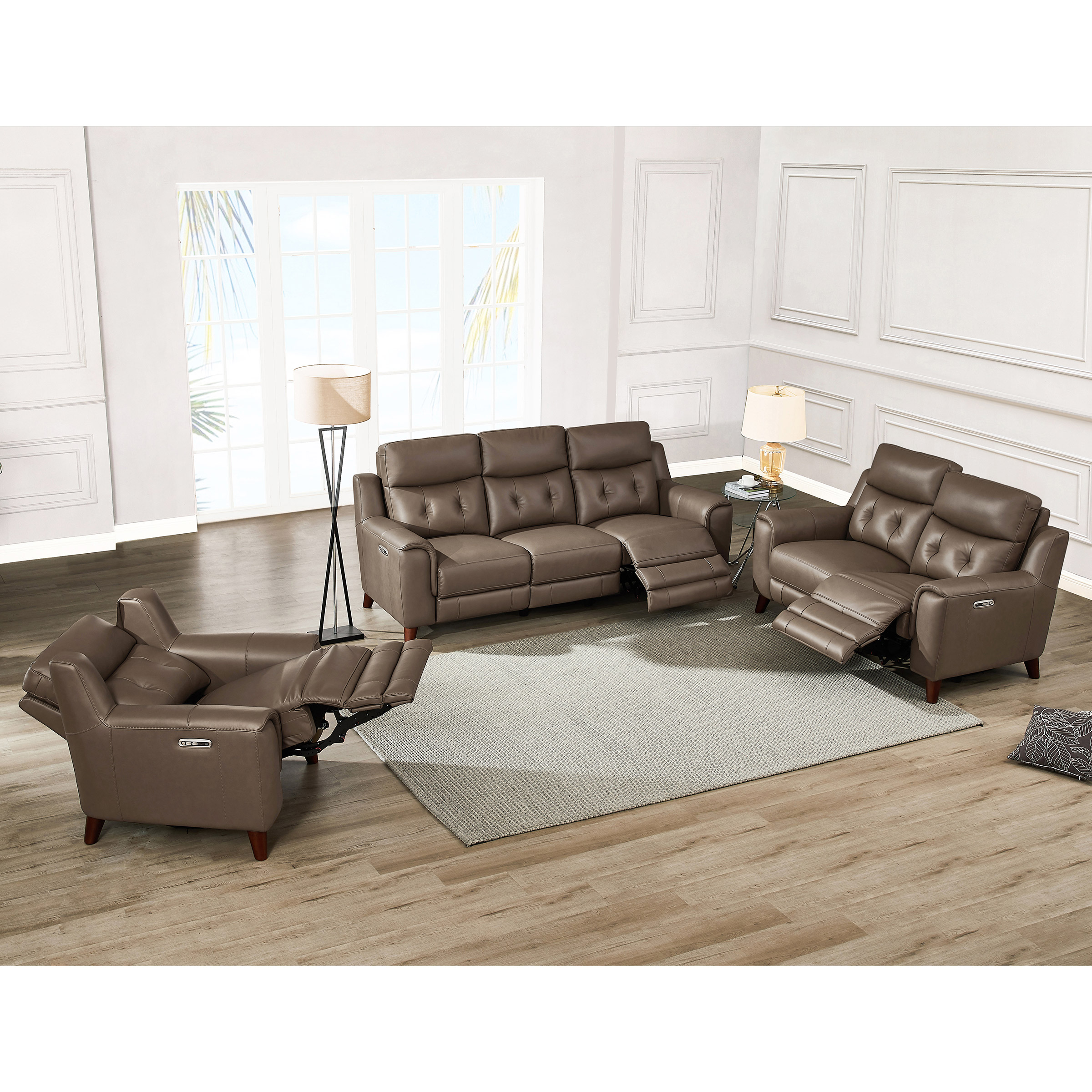 Prospera Home Malibu Top-grain Leather Power Reclining Sofa, Loveseat and Chair