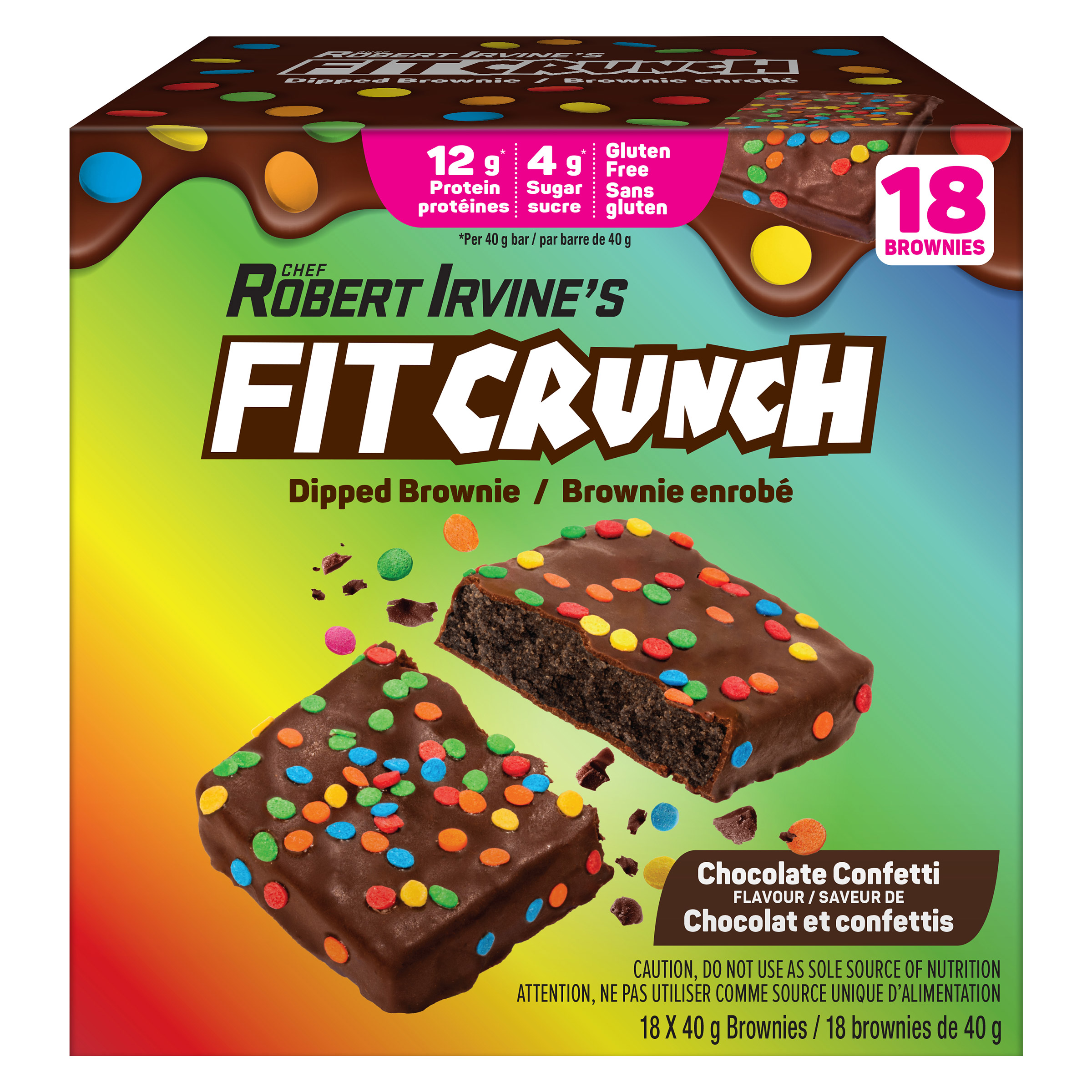 Chef Robert Irvine's Fit Crunch Chocolate Confetti Dipped Brownies, 18 × 40 g