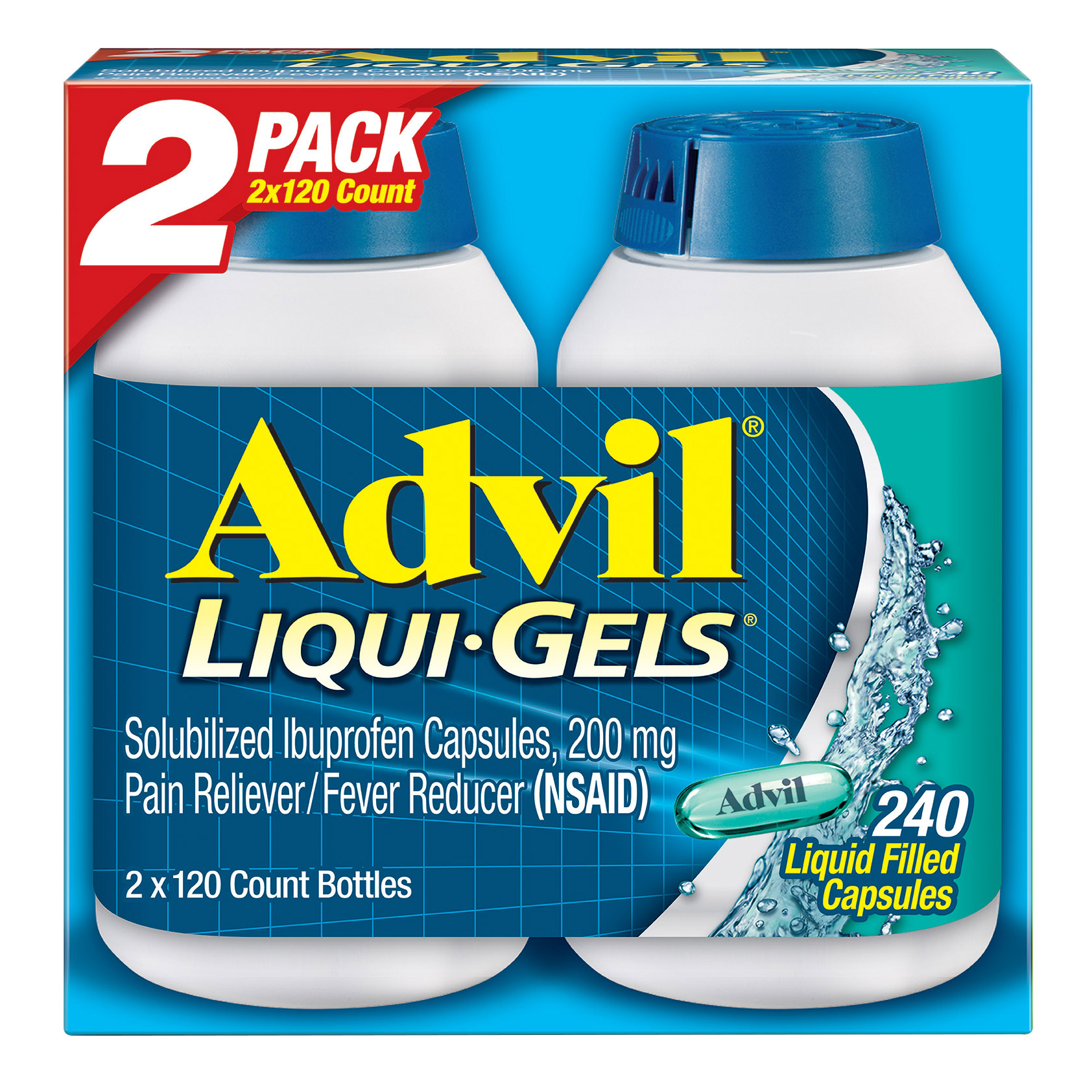 Advil Liqui-Gels Ibuprofen 200 mg. Pain Reliever/Fever Reducer, 240 Capsules