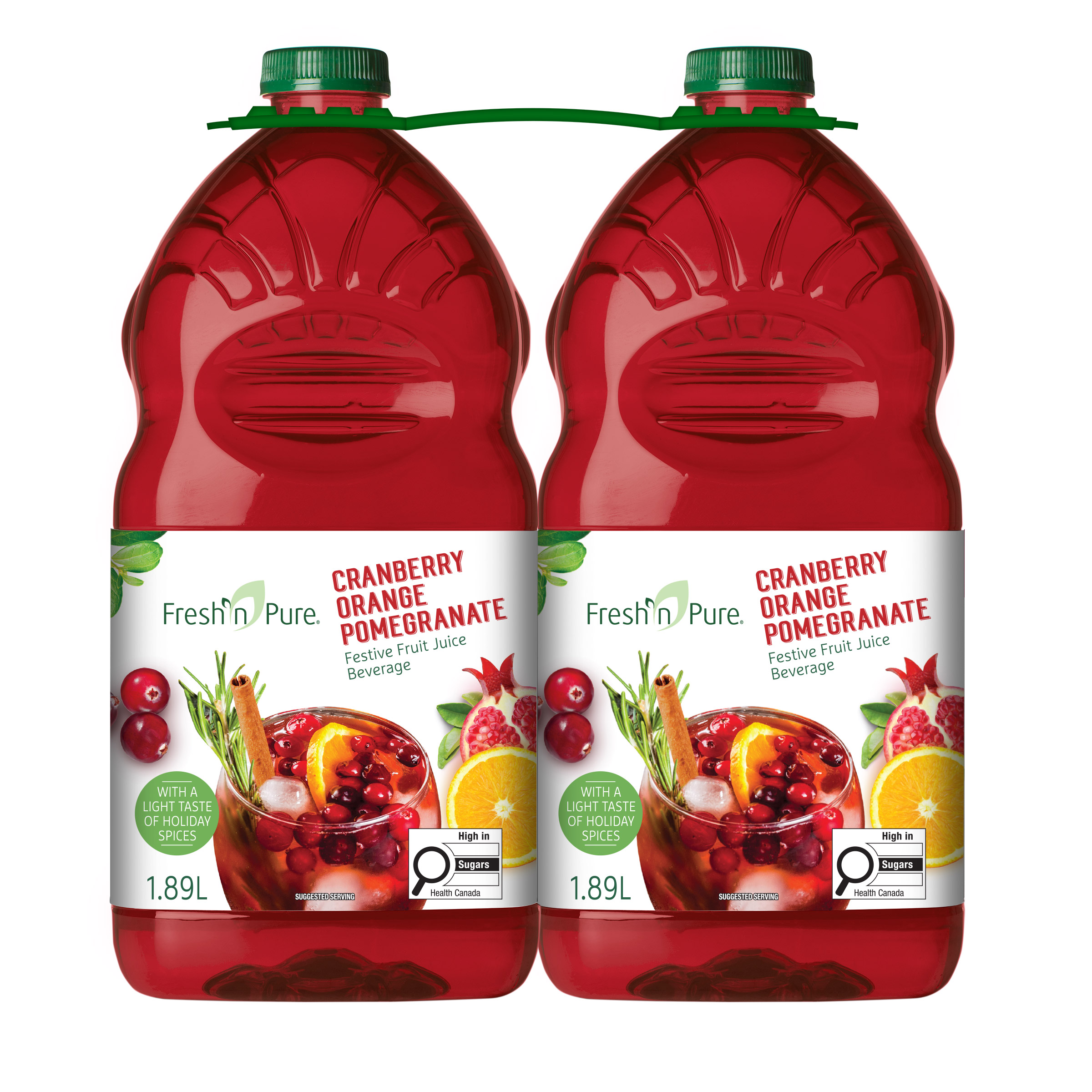 Fresh'n Pure Cranberry Orange Pomegranate Festive Fruit Juice 2 x 1.89 L