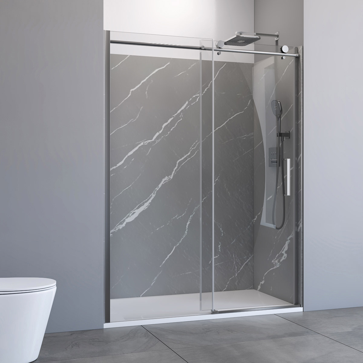 Appollo Wilson 32 in. × 60 in. Shower Kit with Grey Marble Walls
