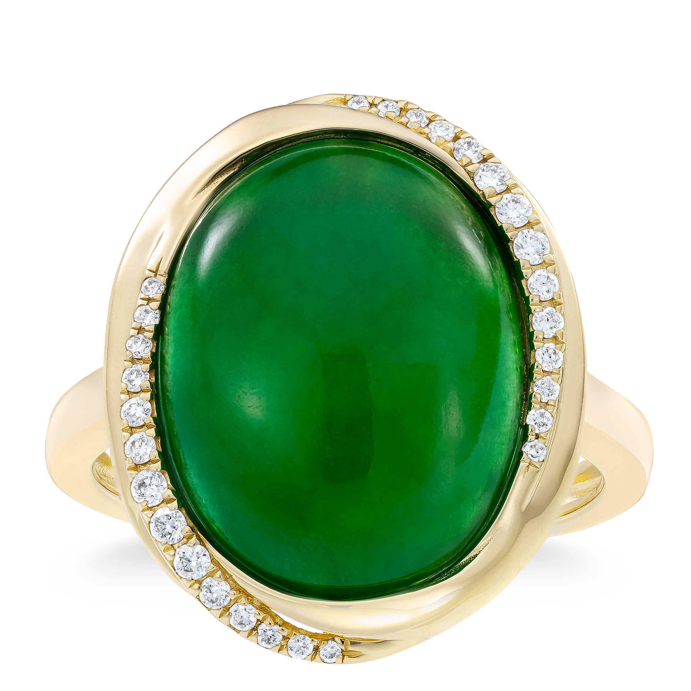 Oval Shaped Jade and Diamond Ring (0.13 ctw)