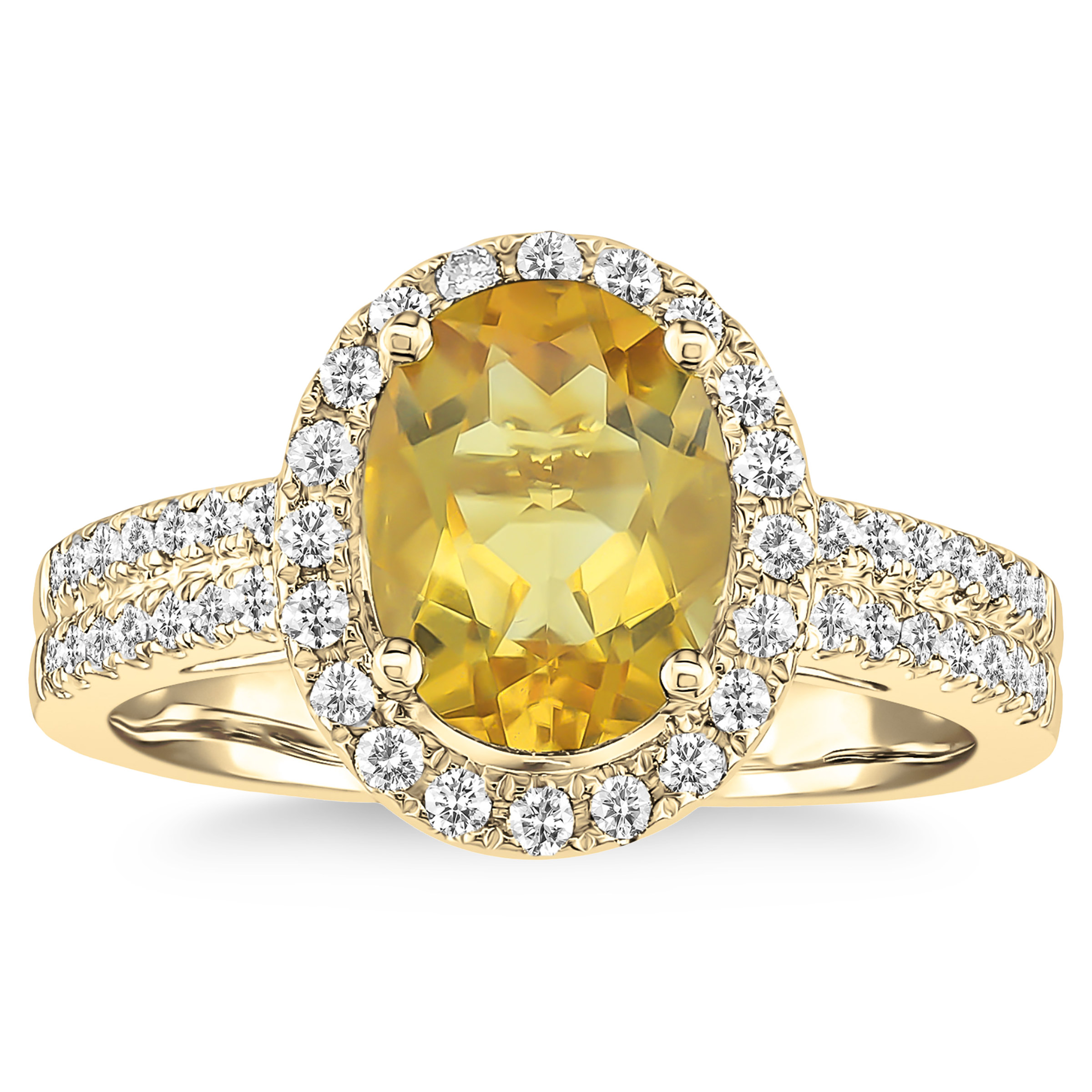 Oval Cut Citrine and Diamond Ring (0.30 ctw)