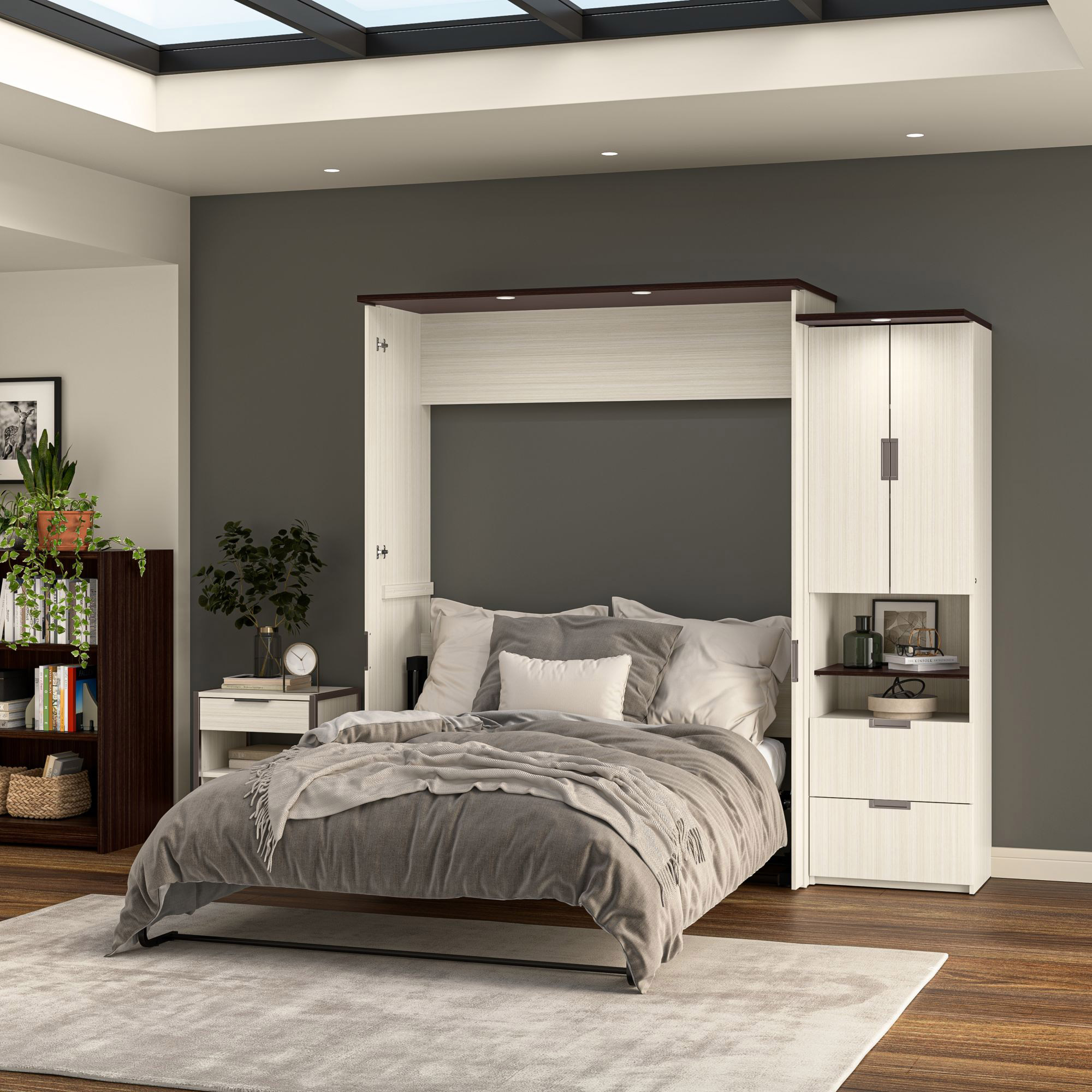 Bestar Lumina Queen Wall Bed with Desk and Storage Cabinet