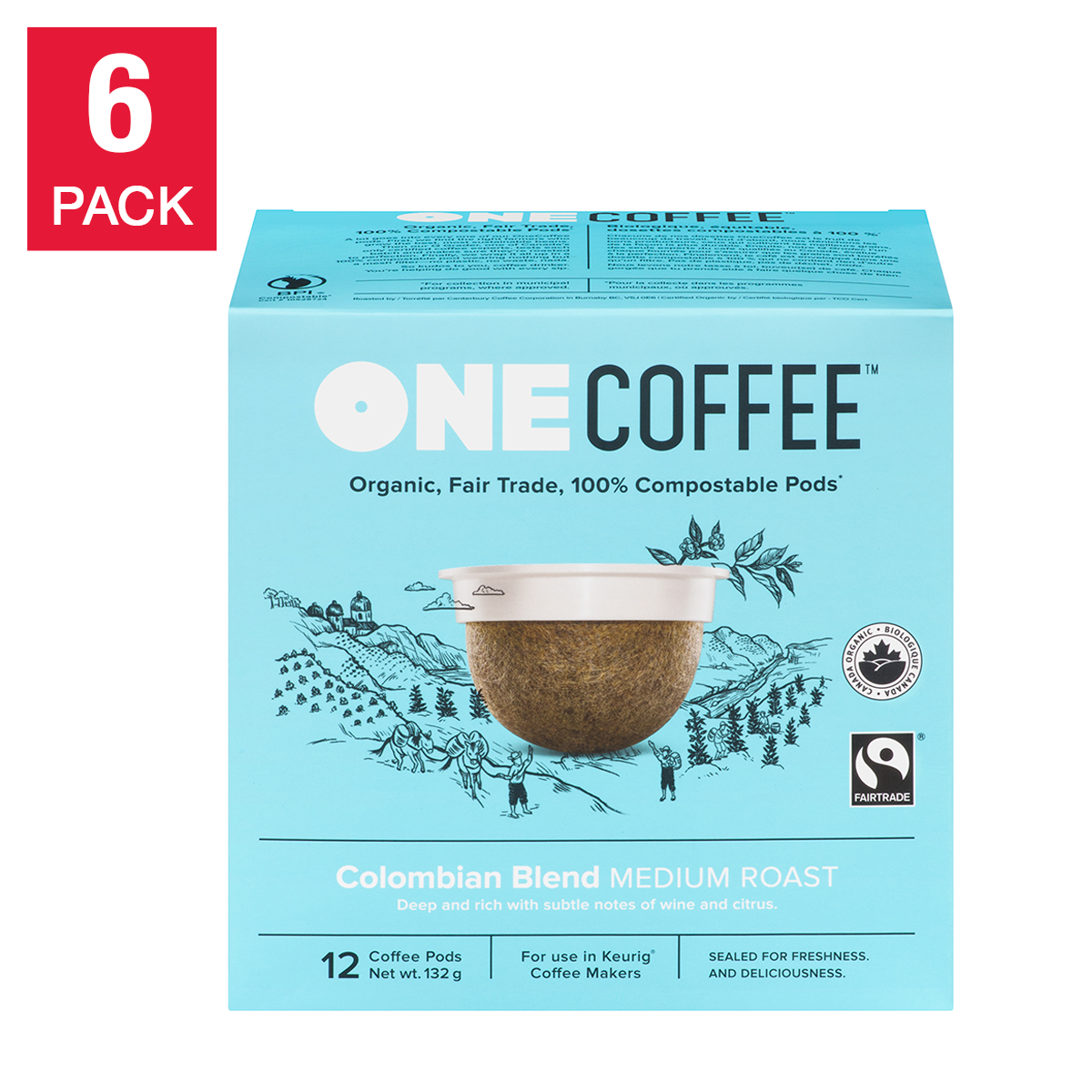 OneCoffee Organic Colombian Fairtrade Coffee K-Cup Pods, 72-count 