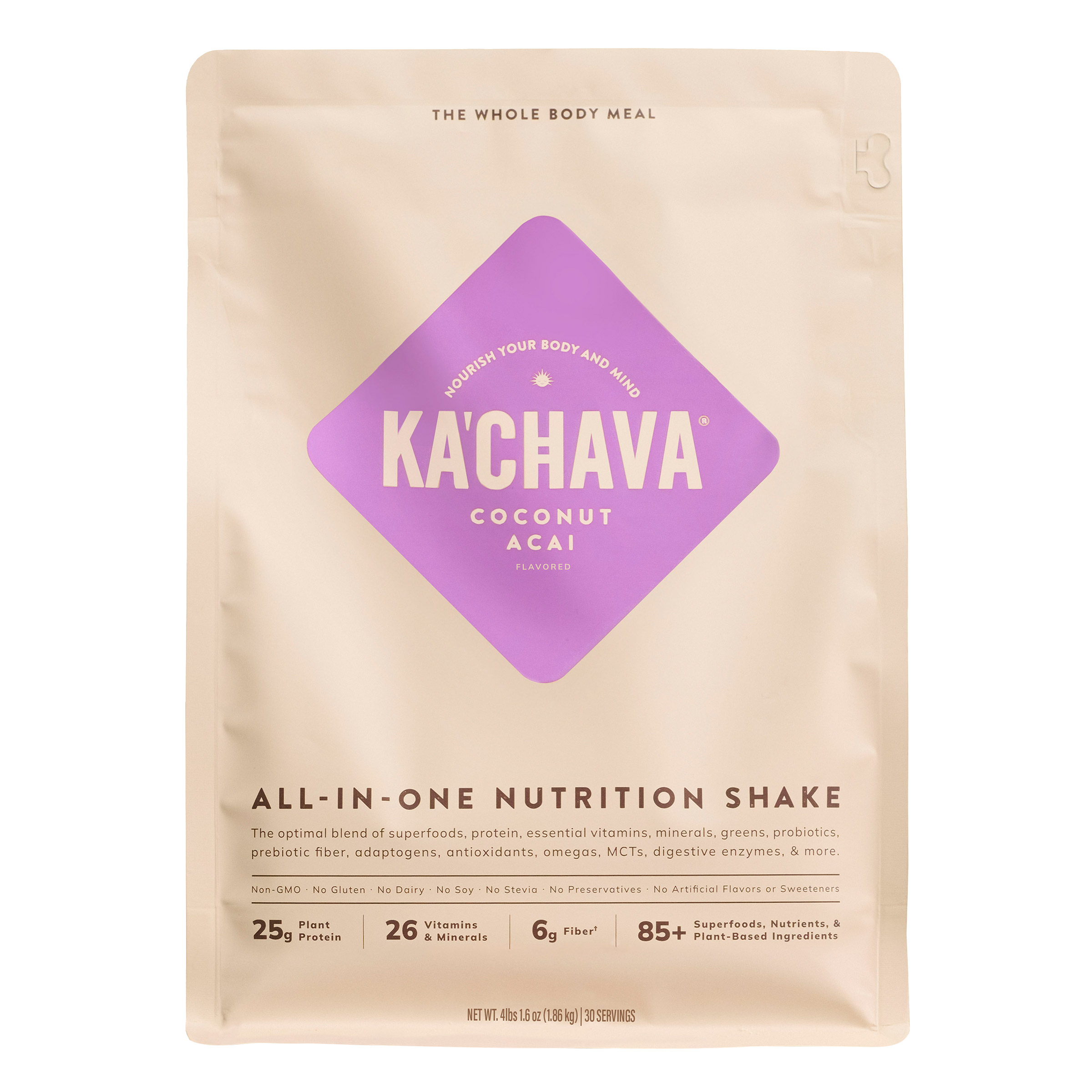 Ka'Chava All-In-One Nutrition Plant Based Shake  Coconut Acai  30 Servings  4.16 lbs