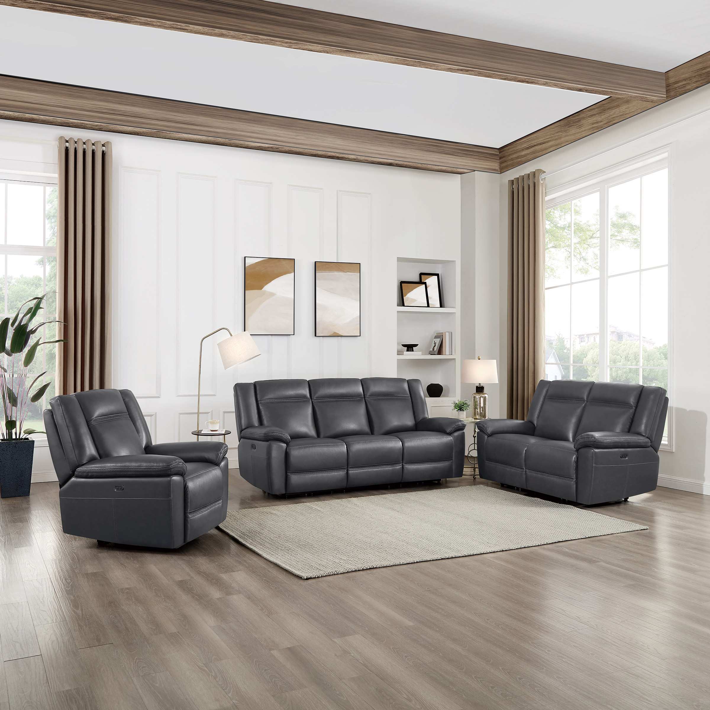 Prospera Home Perry Top Grain Leather Power Reclining Sofa, Loveseat and Chair