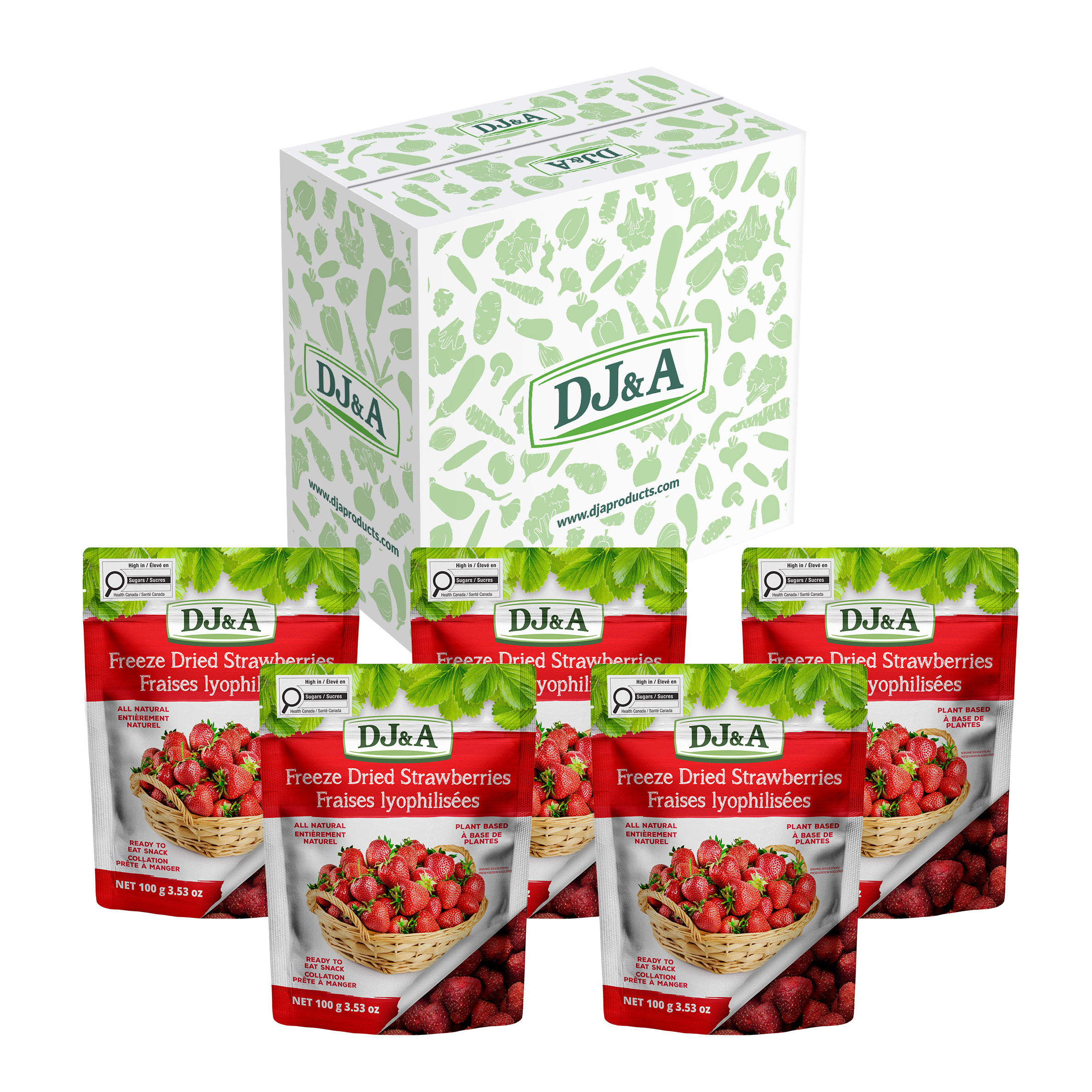 DJ&A Freeze Dried Strawberries, 5 × 100 g