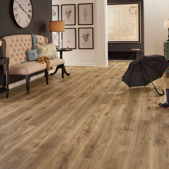Mohawk Home 12MM Thick 8.3in X 54.3in Waterproof Surface Laminate Wood Plank Flooring (18.89 sq ft/ctn), Kinderston