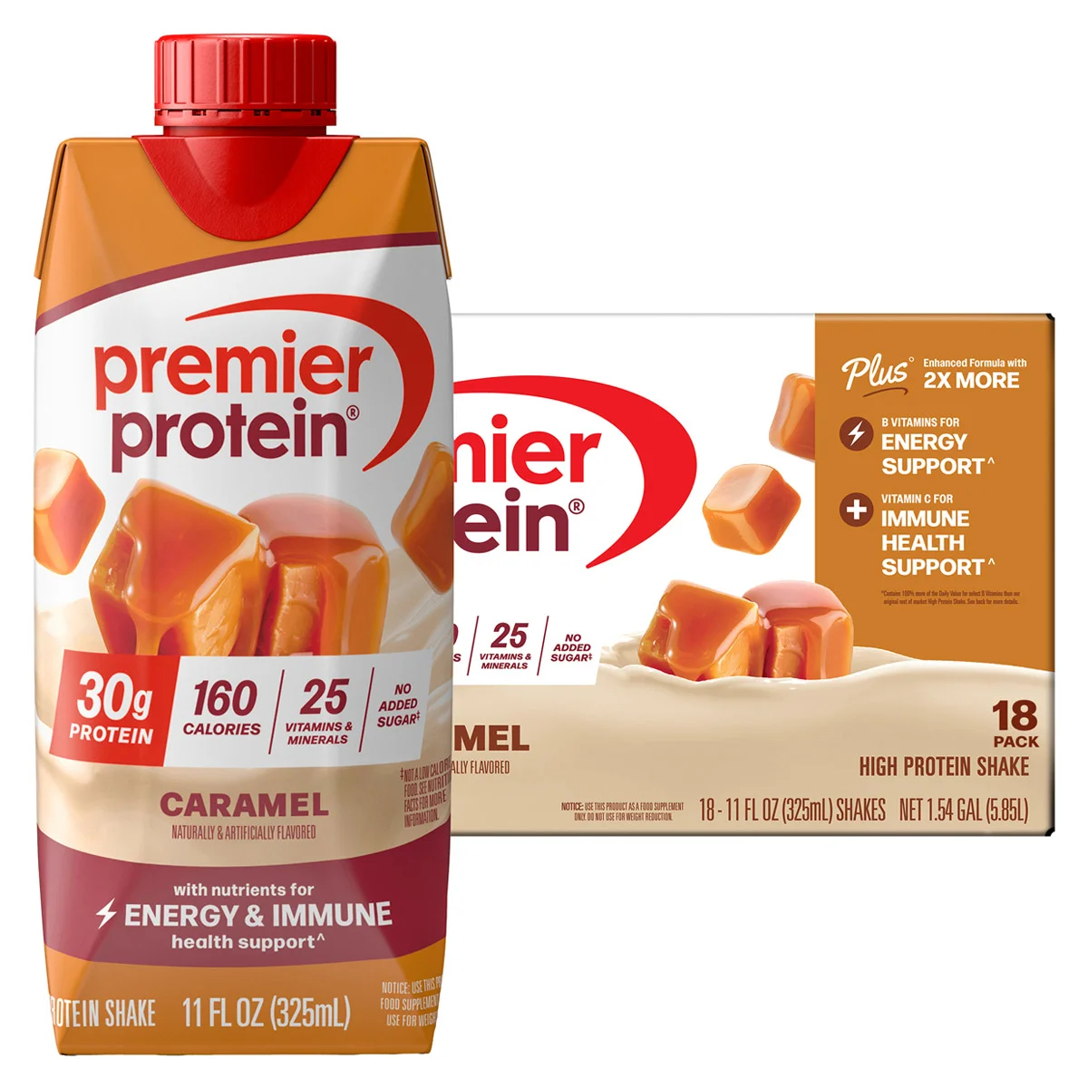 Premier 30g Protein PLUS Energy and Immune Support Shakes, Caramel 