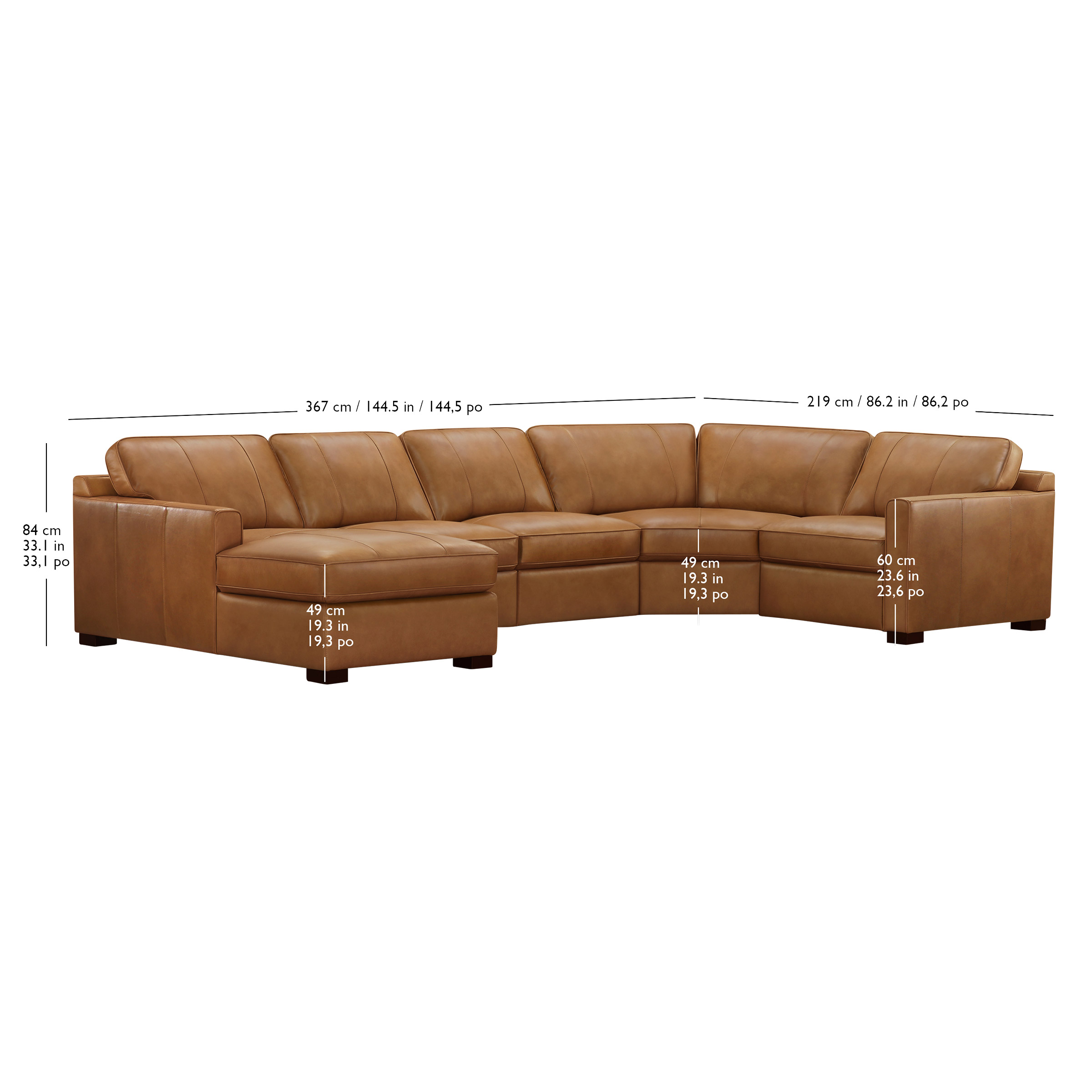 Simon Li Top-grain Leather 5-piece Sectional with Left-hand Facing ...