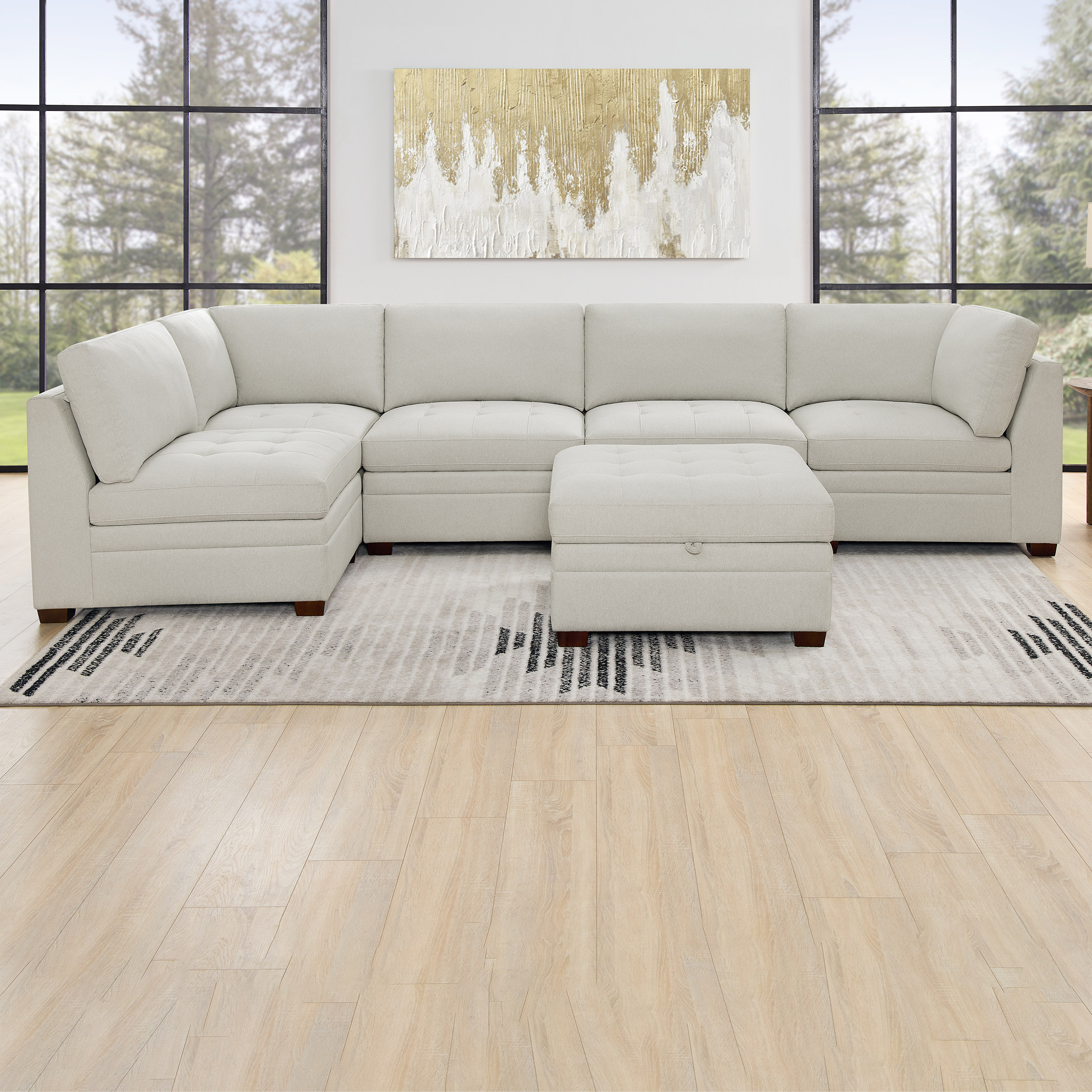 Thomasville Tisdale Tufted 6-piece Fabric Sectional with Storage Ottoman