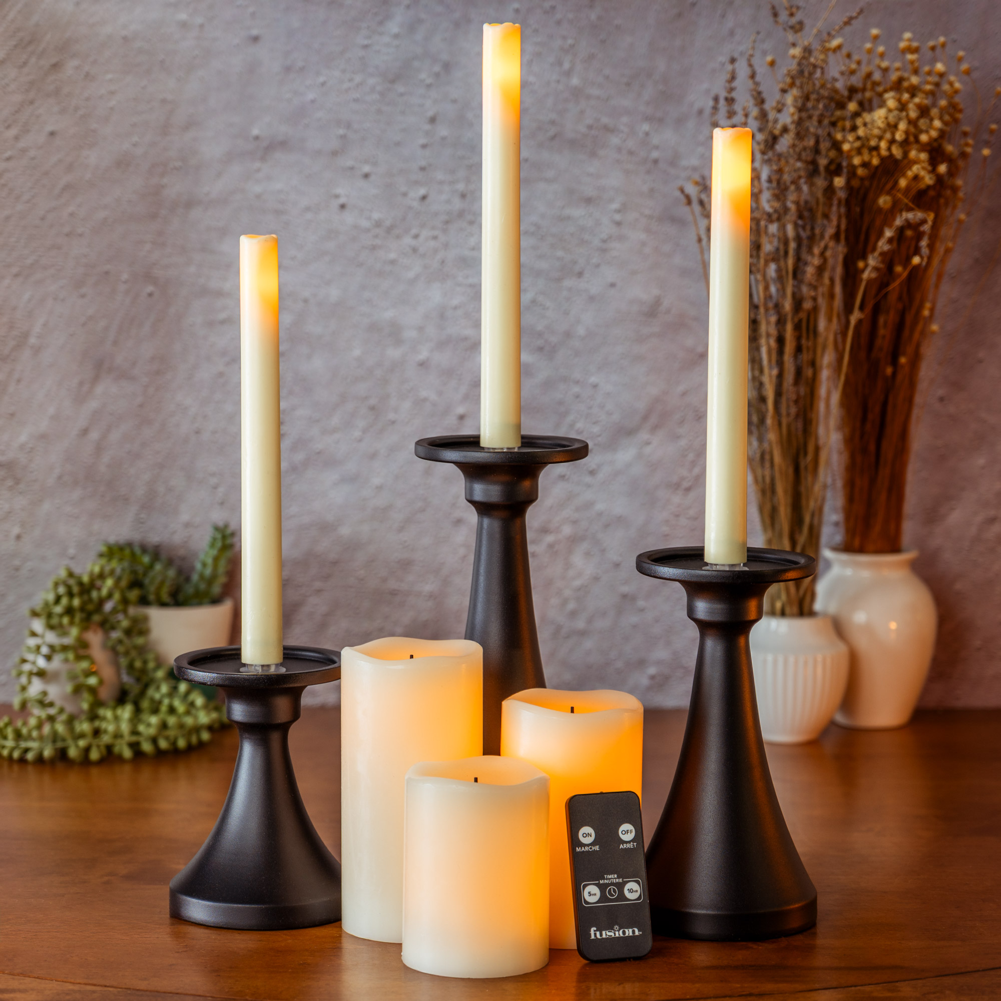 Fusion Tapers  Pillars  Holders and Remote  9-piece Set