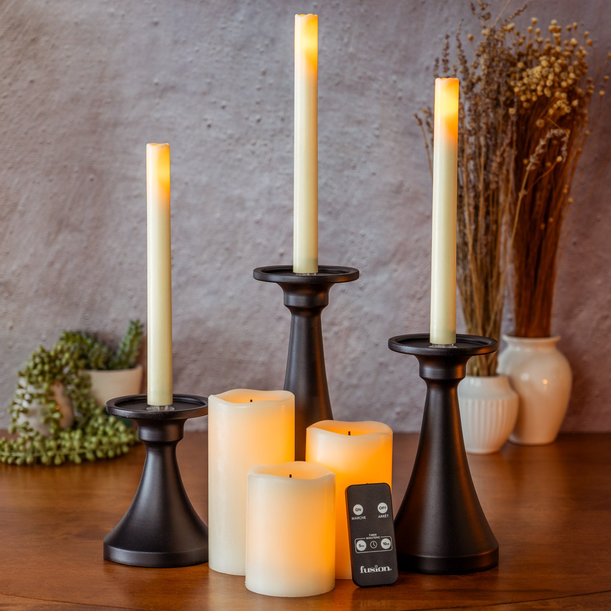 Fusion Tapers, Pillars, Holders and Remote, 9-piece Set