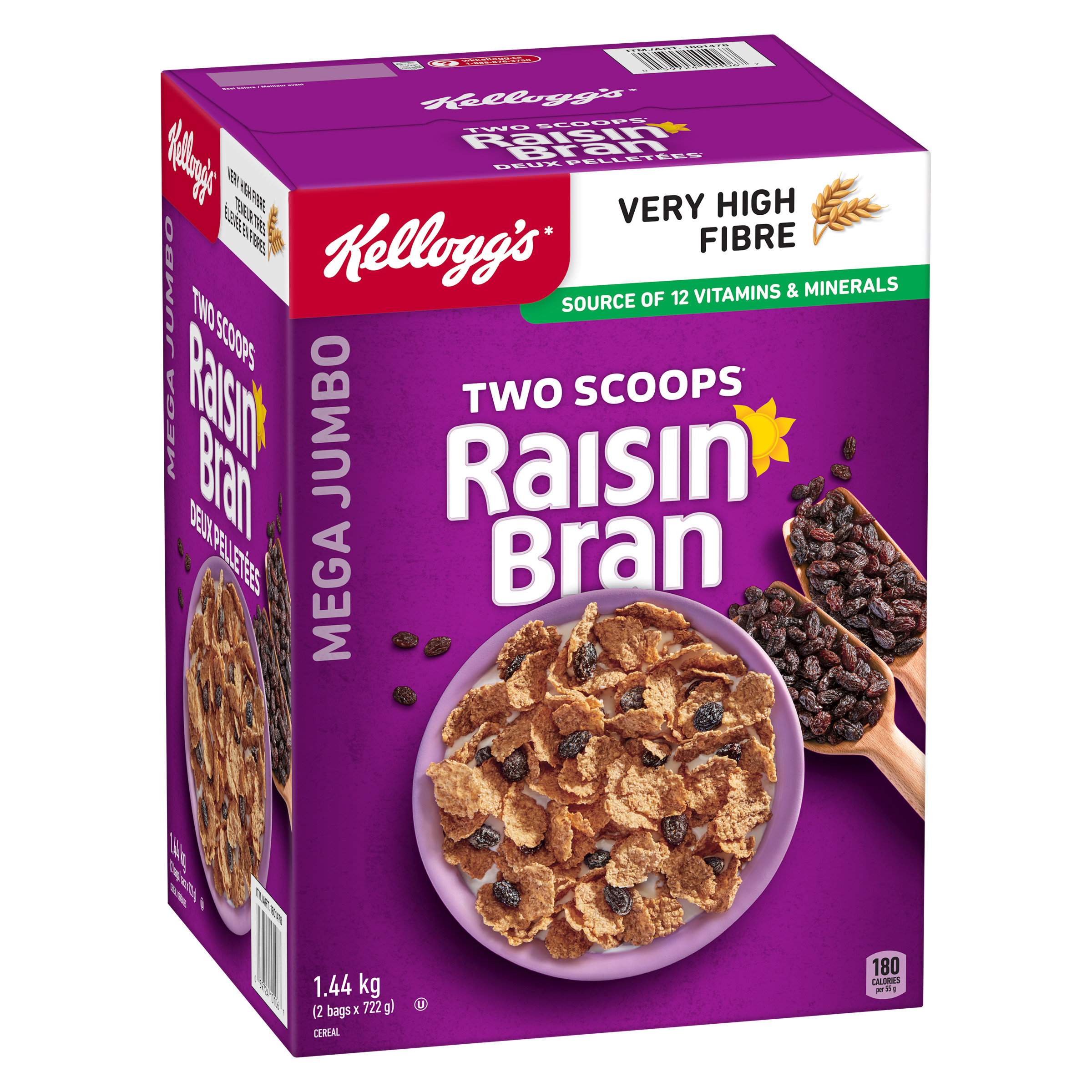 Kellogg’s Two Scoops Raisin Bran Cereal, 1.44 kg