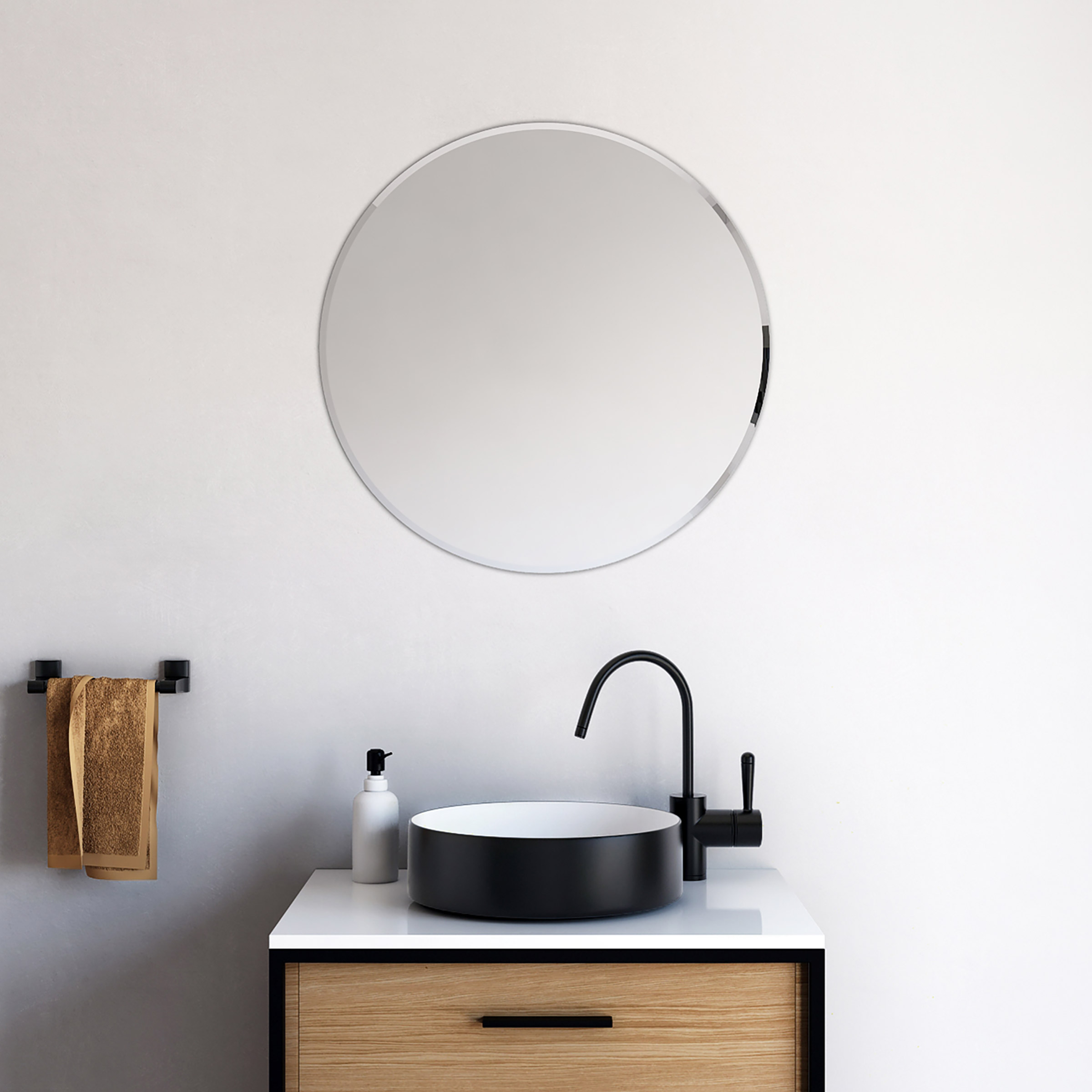 Appollo Avia Modern 60.9 cm (24 in.) Round Frameless Beveled Mirror