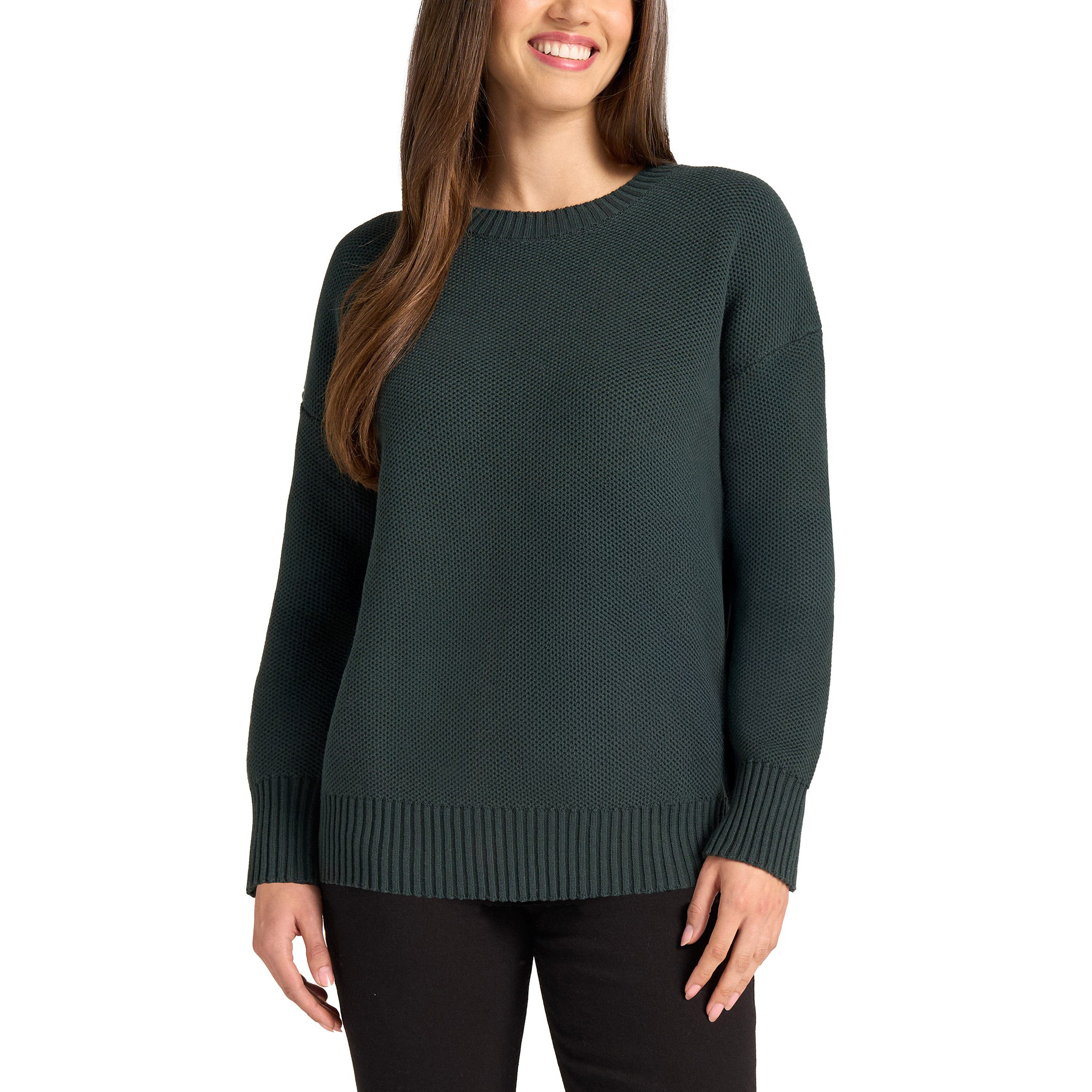 Matty M Women's Waffle Knit Crew Neck Sweater