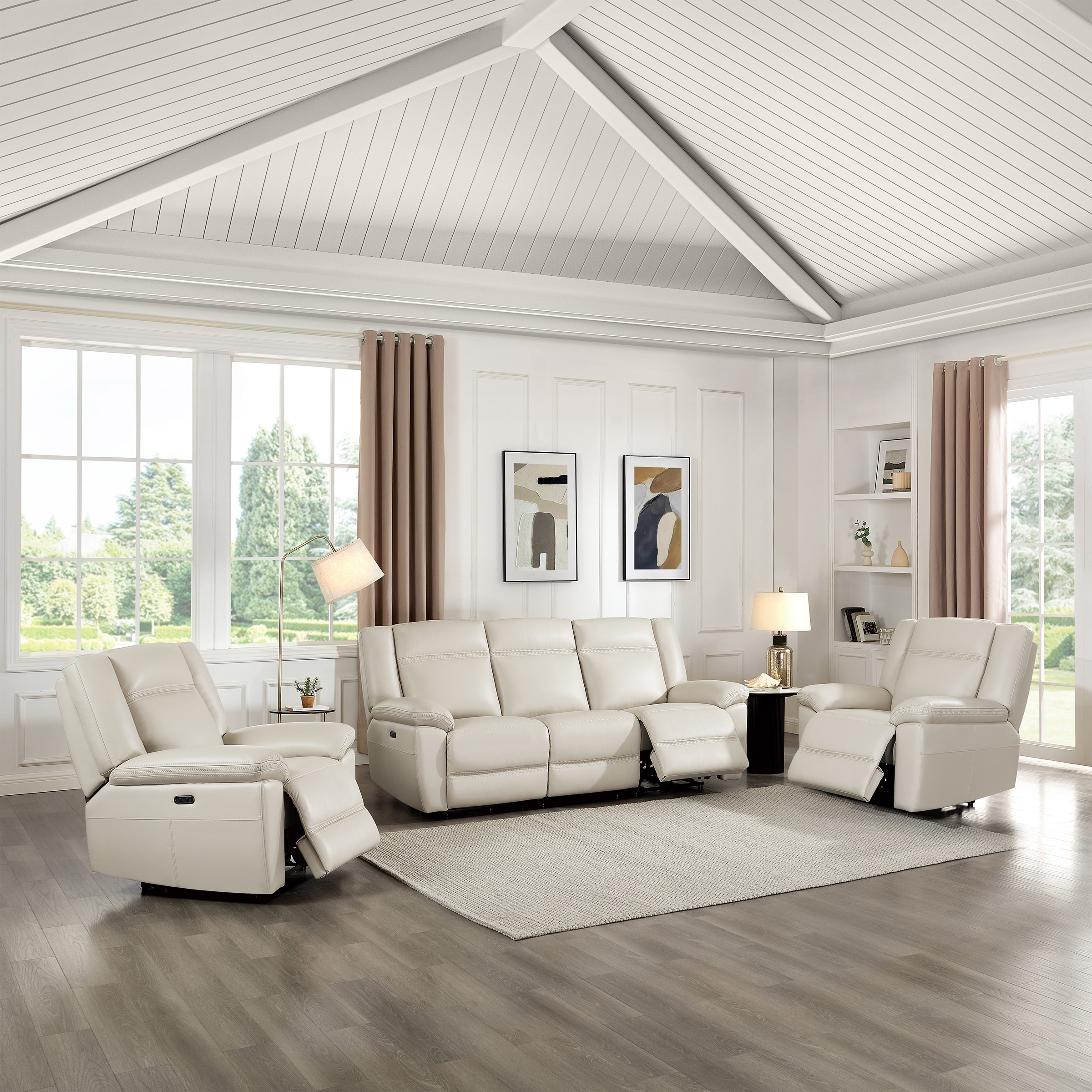 Prospera Home Perry Top Grain Leather Power Reclining Sofa and 2 Chairs