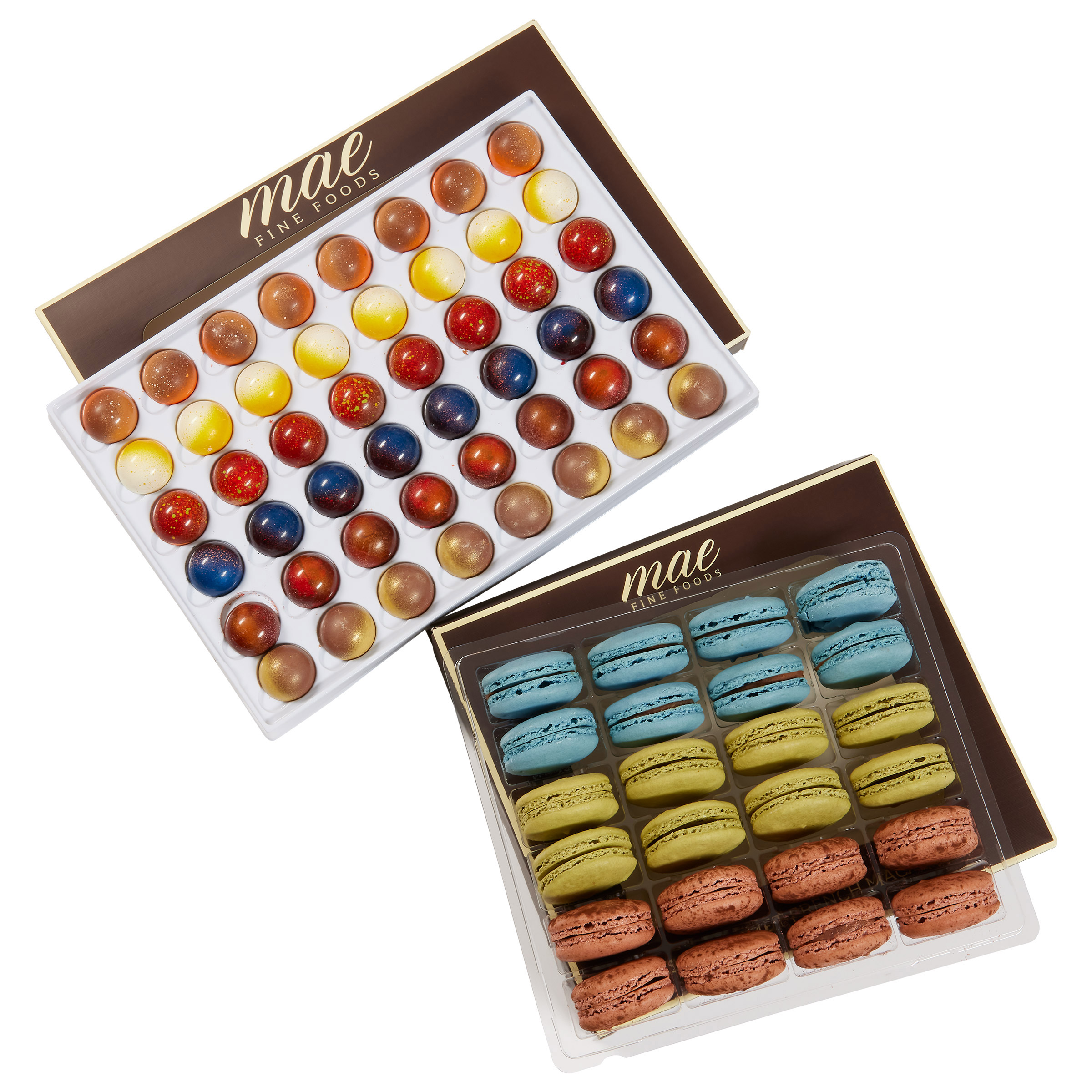 Mae Fine Foods Bonbon & Macron Classic Tasting Collection Tray Bundle  72 Pieces Total