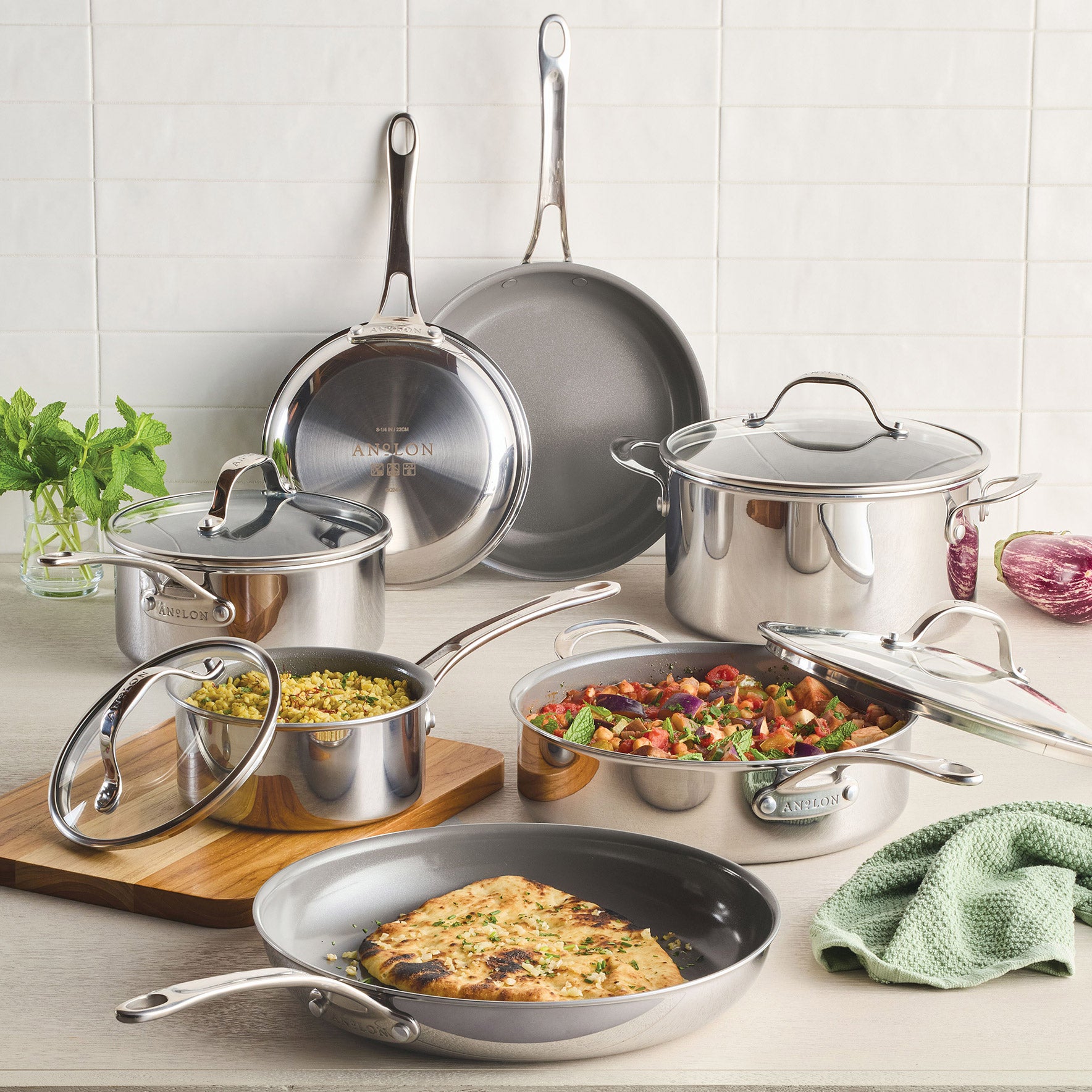 Costco Anolon EverLast Ceramic Nonstick 11-piece Cookware Set, Stainless Steel