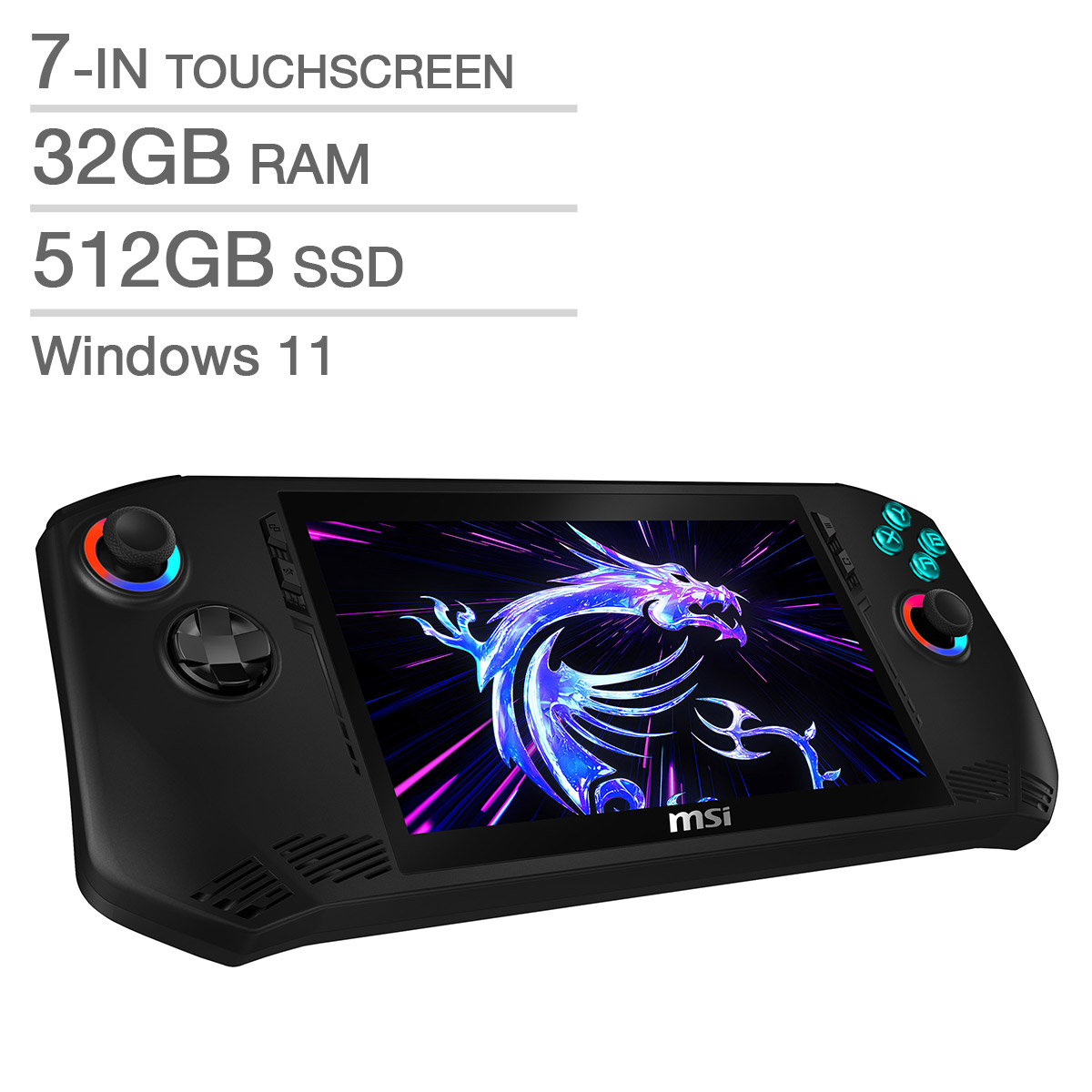 MSI Claw 7 AI+ 7 in. Touchscreen Handheld Gaming Computer, Intel Core Ultra 7 258V - 32GB RAM, 512GB SSD, Intel Arc
