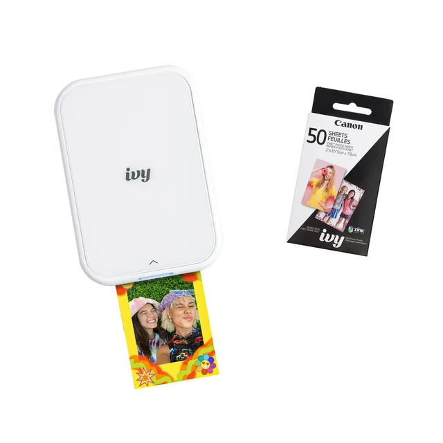 CANON IVY2 WHITE MINI PHOTO PRINTER BUNDLE W/ 60 SHEETS