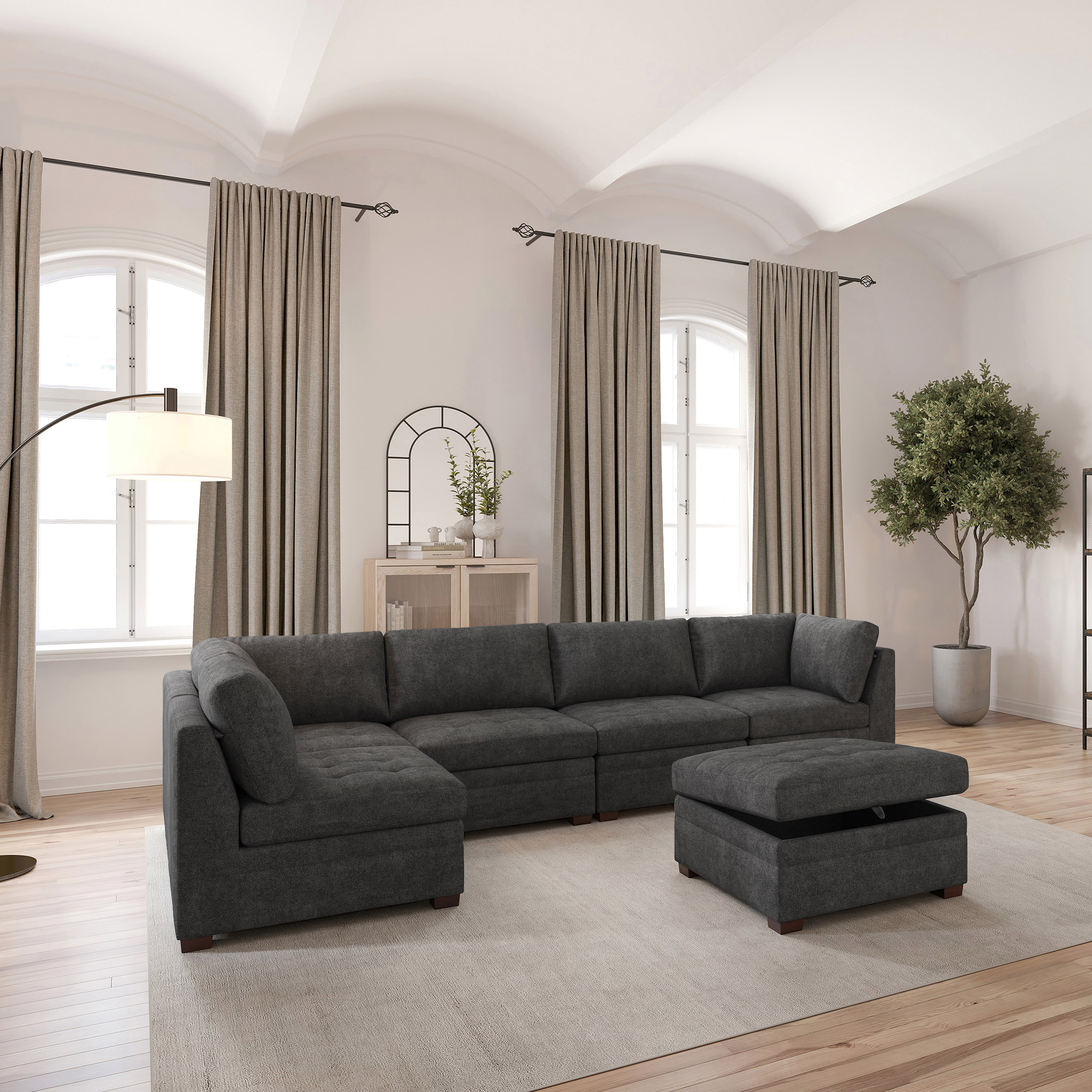 Thomasville Tisdale Tufted 6-piece Fabric Sectional with Storage Ottoman