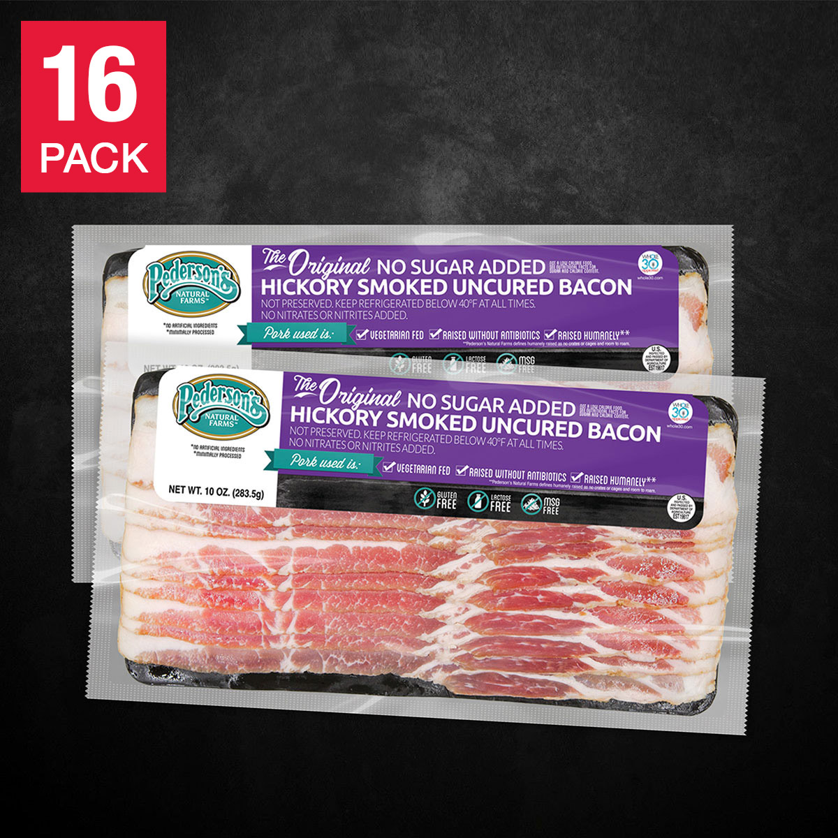 Pederson Natural Farms Antibiotic Free Uncured No Sugar Bacon  10 oz  16-pack