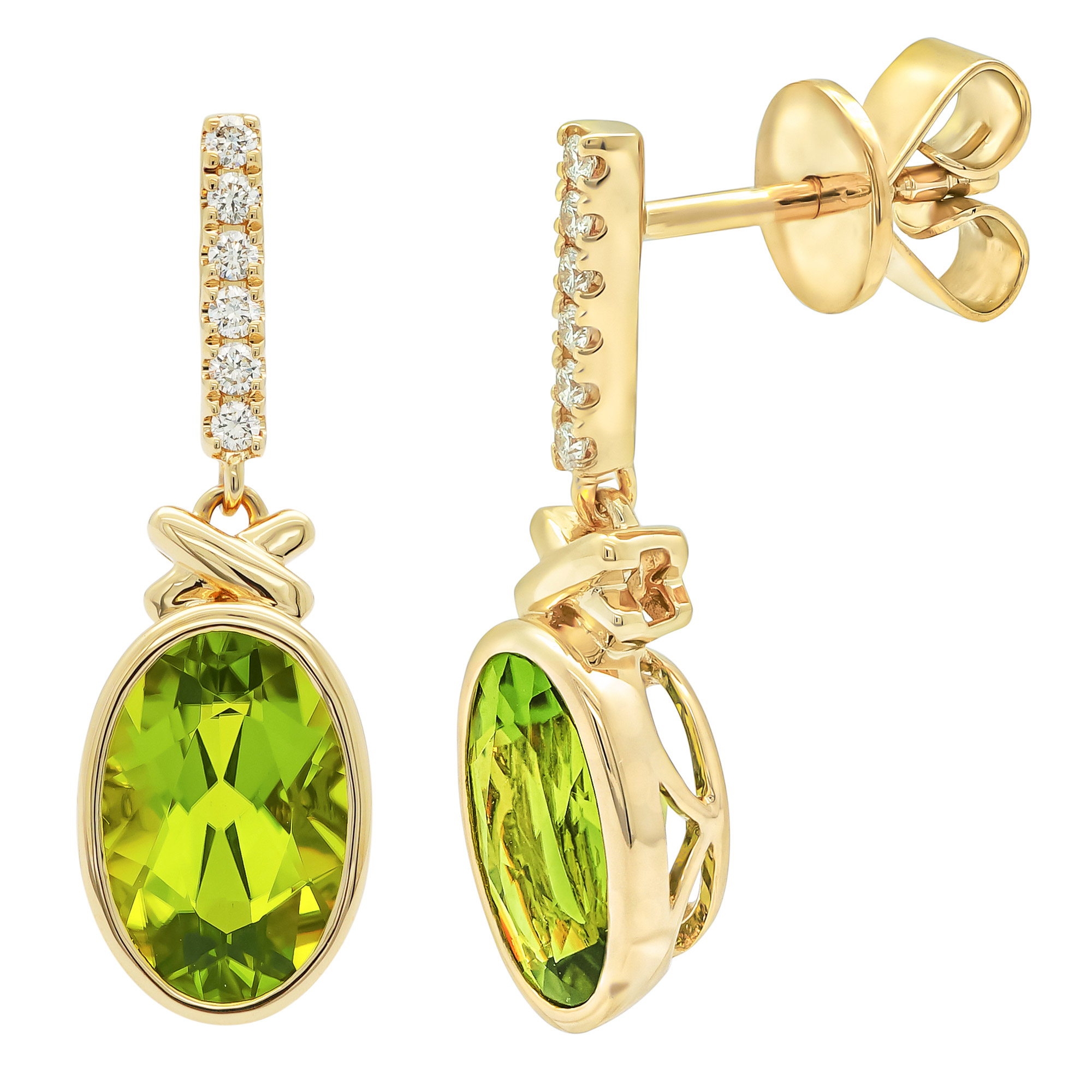 Oval Cut Peridot and Diamond Earrings (0.08 ctw)