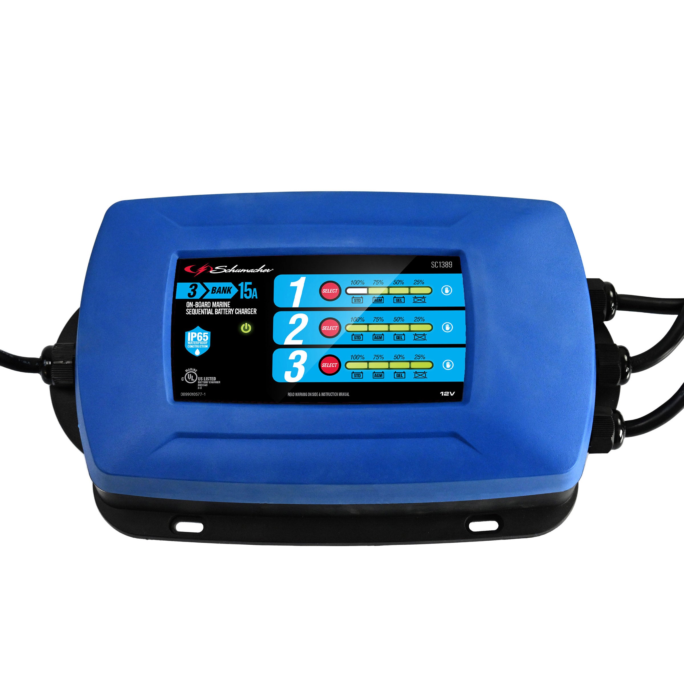 Schumacher Electric Ship 'n Shore 15A Three-bank Marine Battery