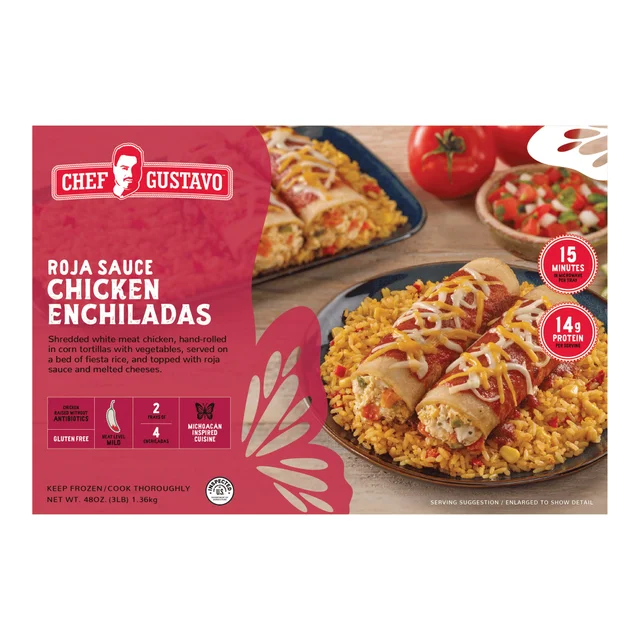 CHEF GUSTAVO CHICKEN ENCHILADAS ROJA SAUCE 48 OZ