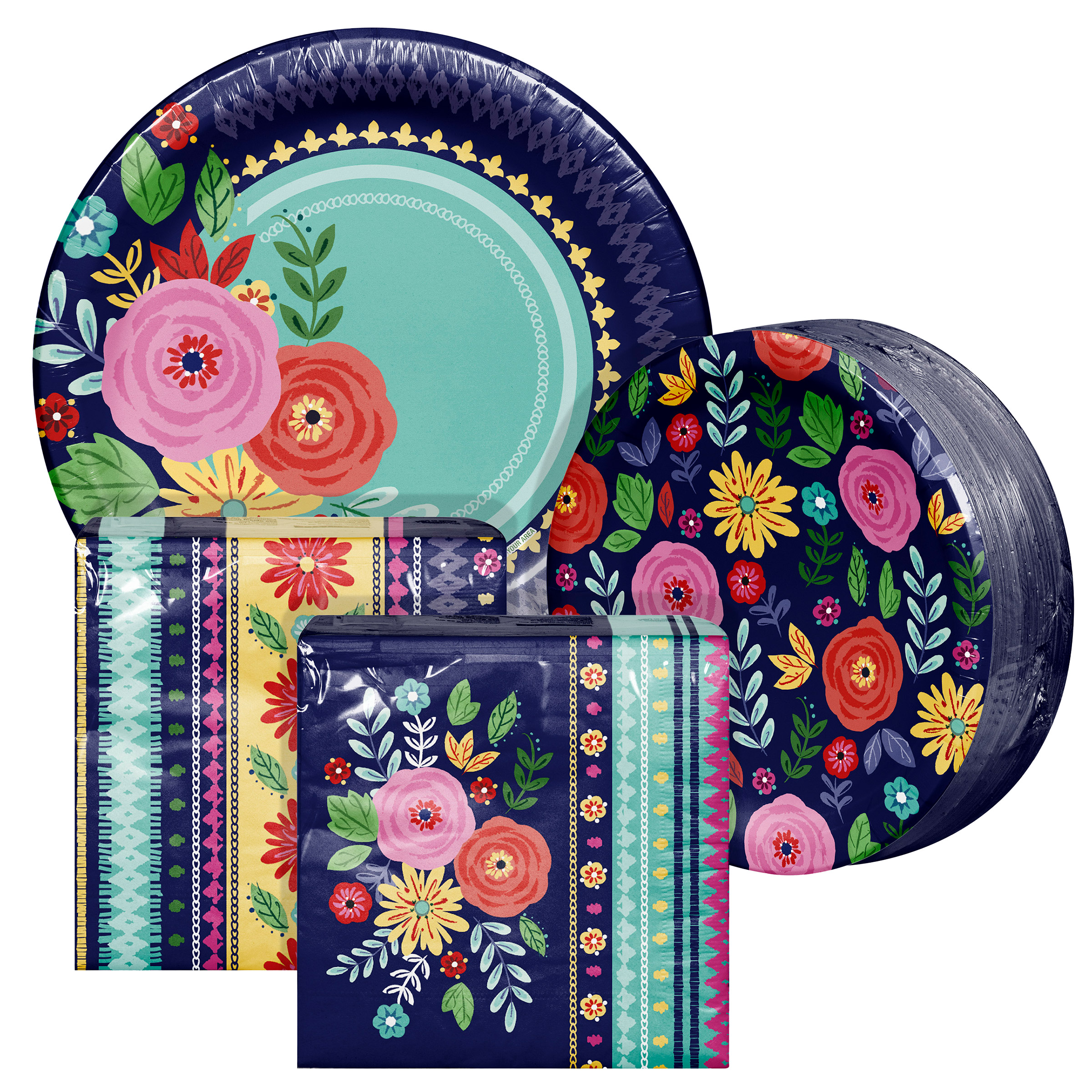 Artstyle Paper Plate & Napkin Bundle, Spring Embroidered Florals