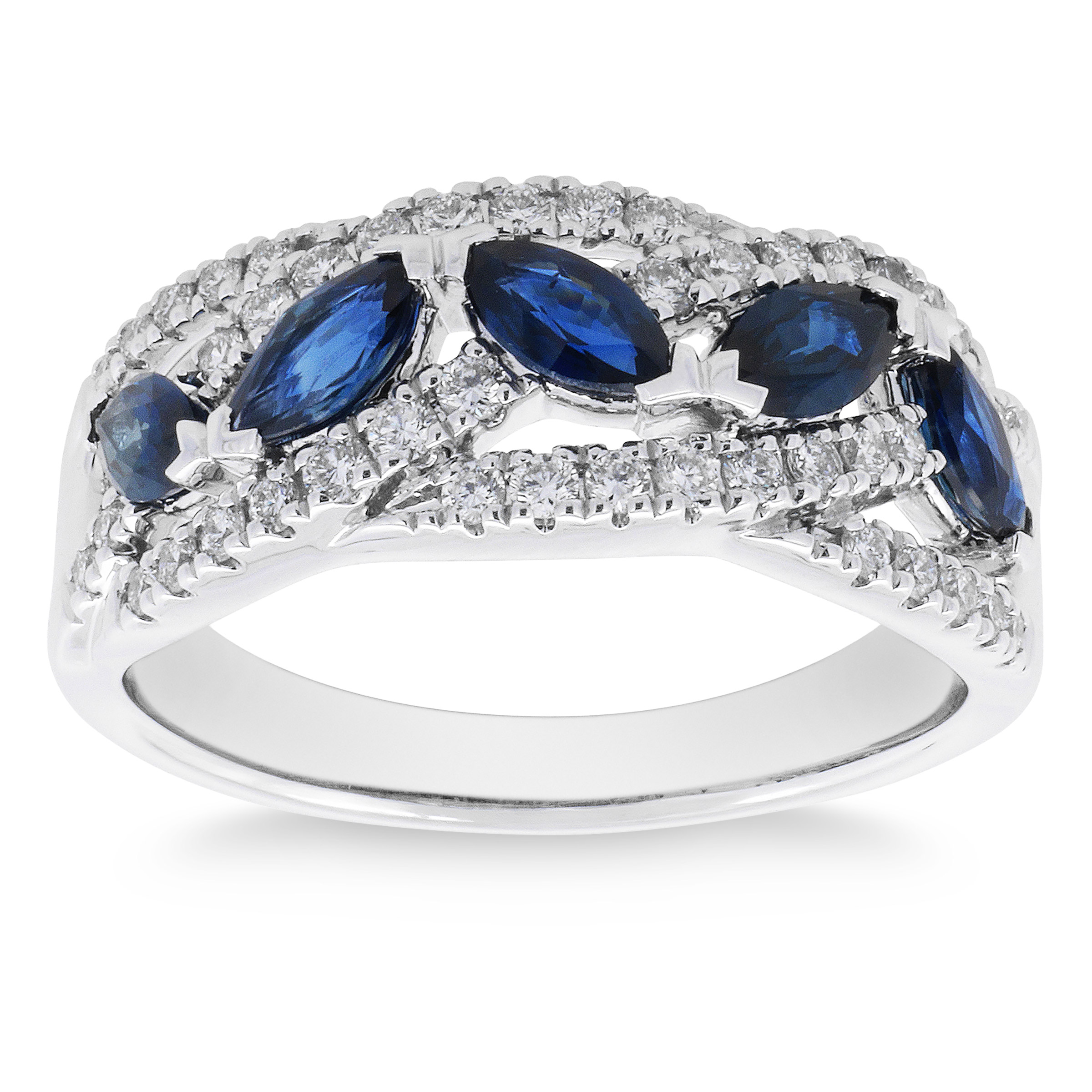 Marquise Cut Blue Sapphire and Diamond Ring (0.30 ctw)