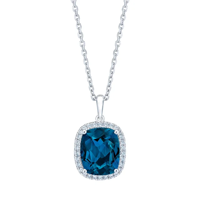 London Blue Topaz and Diamond 14kt White Gold Pendant