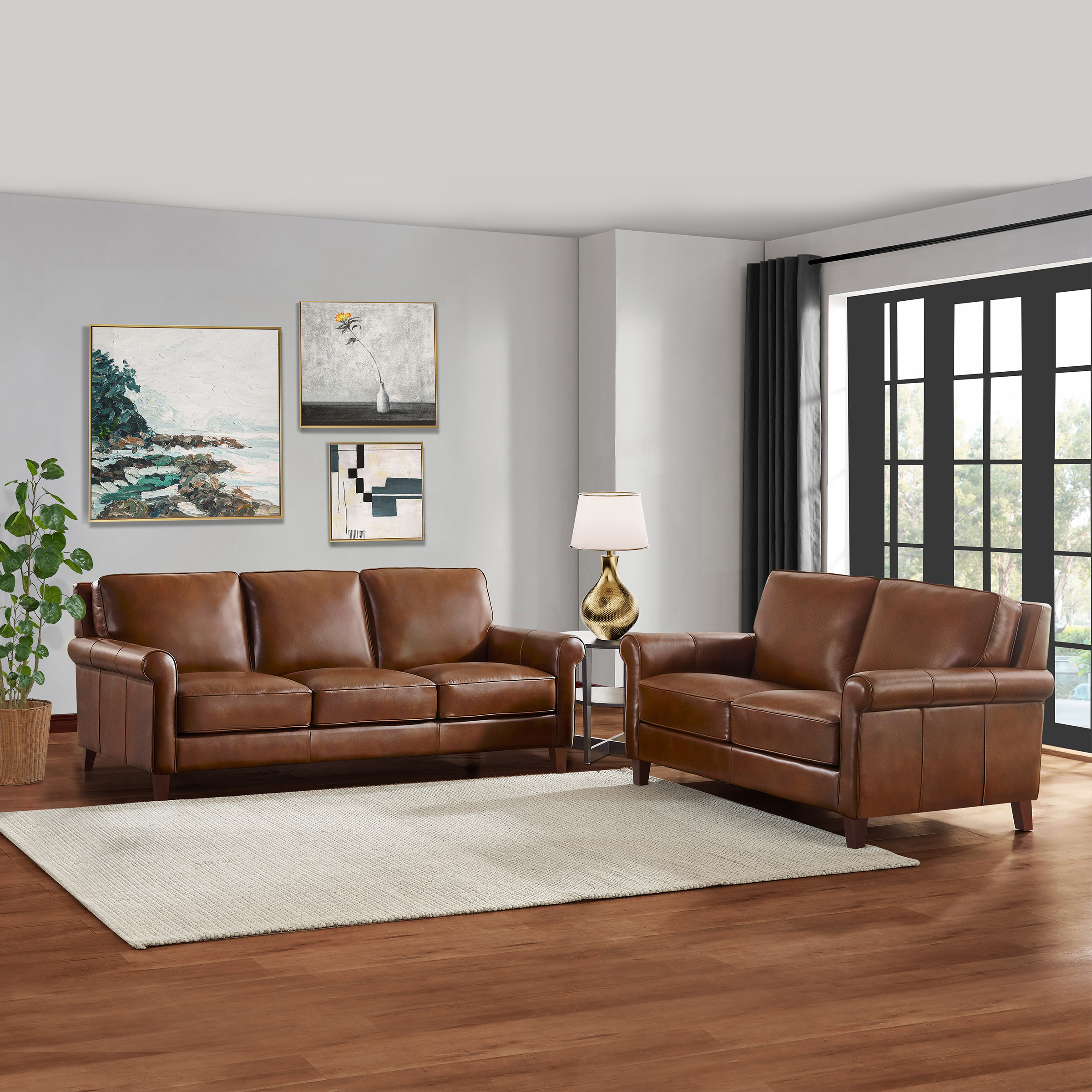 Larsen 2-piece Top Grain Leather Set  Sofa  Loveseat