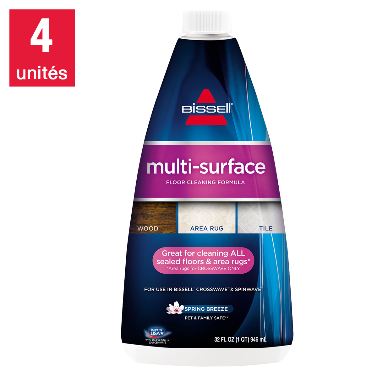 Bissell – Ensemble de 4 bouteilles de solution de nettoyage multisurface de 946 ml