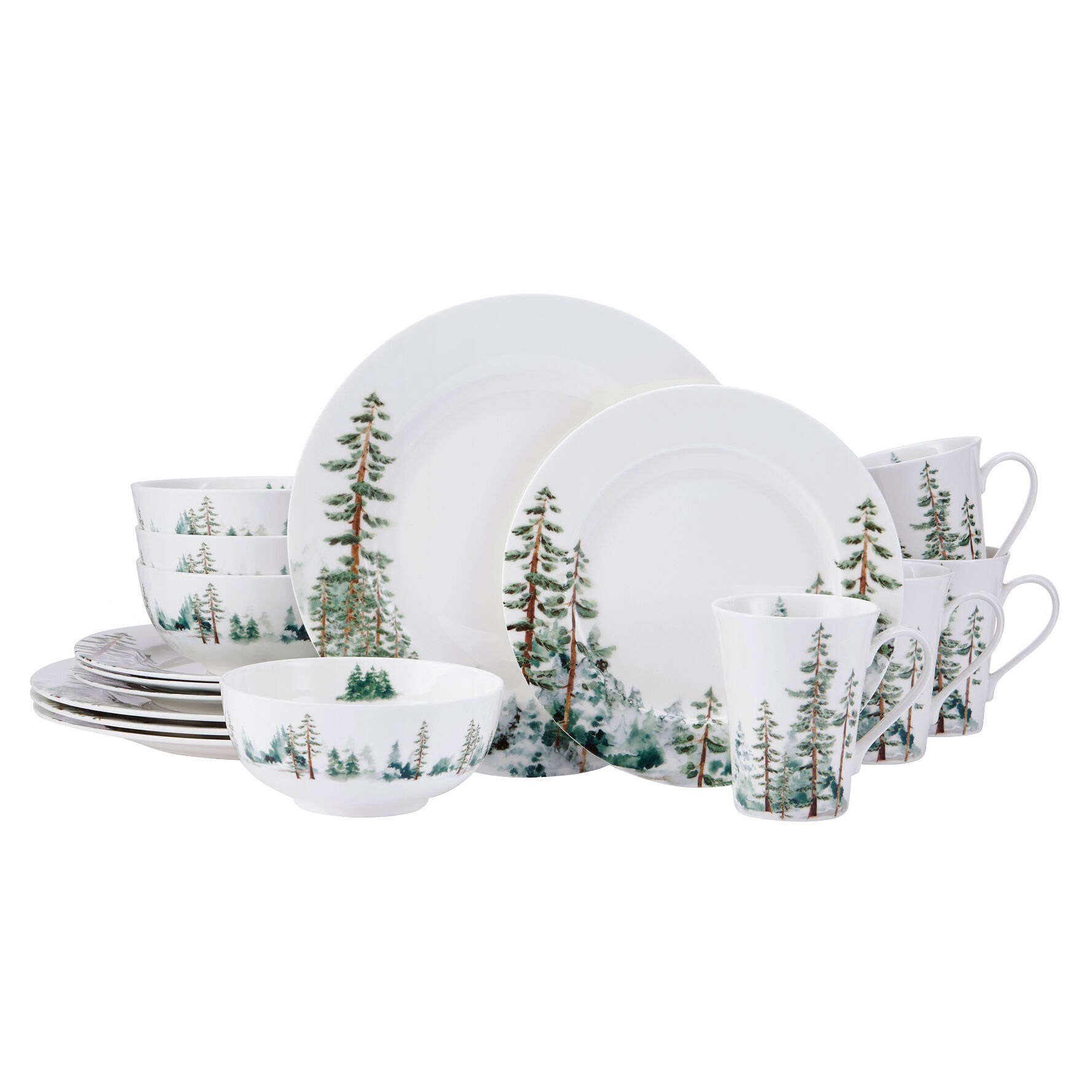 Mikasa Watercolor Forest 16-Piece Bone China Dinnerware Set
