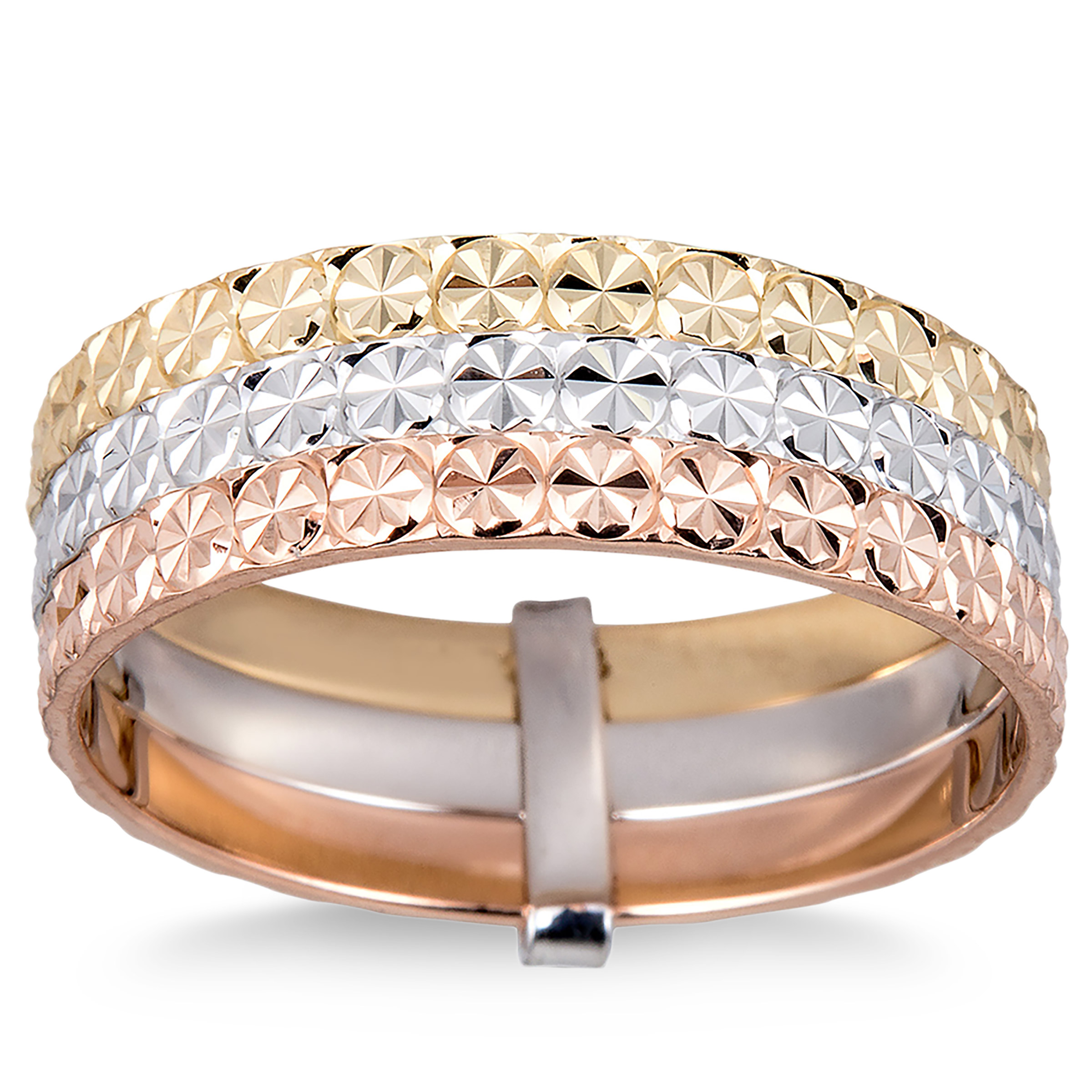 Diamond Cut 3 Band Ring in Three Tone Gold 