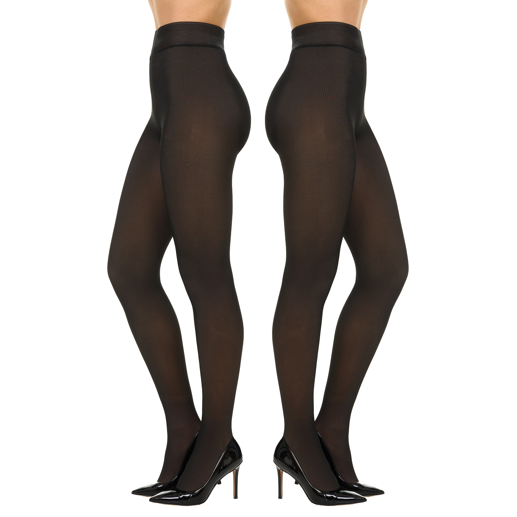 Halston Women's Sheer Illusion Fleece Lined Footed Tights, 2-pack