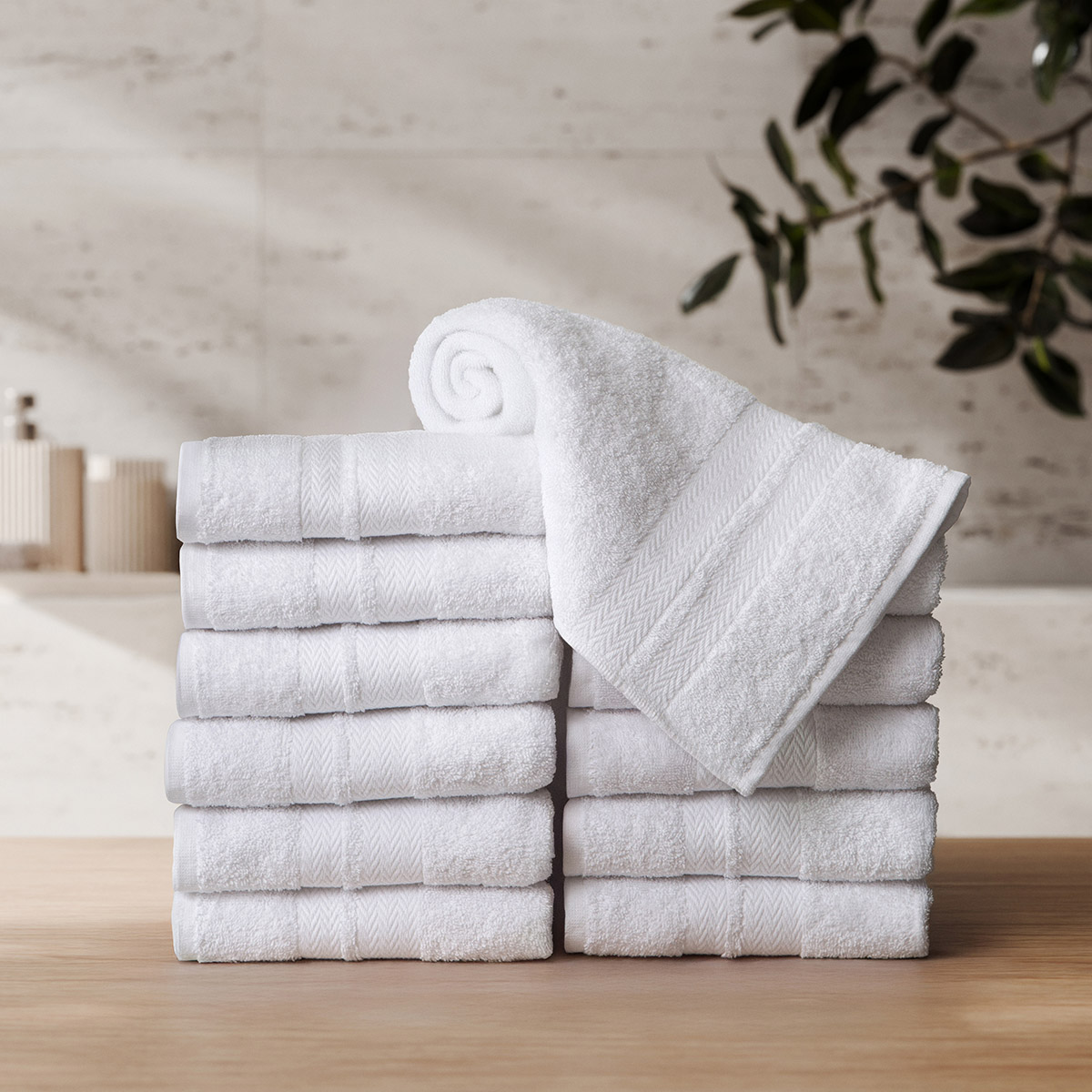 Enova Recycled Cotton Hand Towels for Hospitality and Home  White  Set of 12