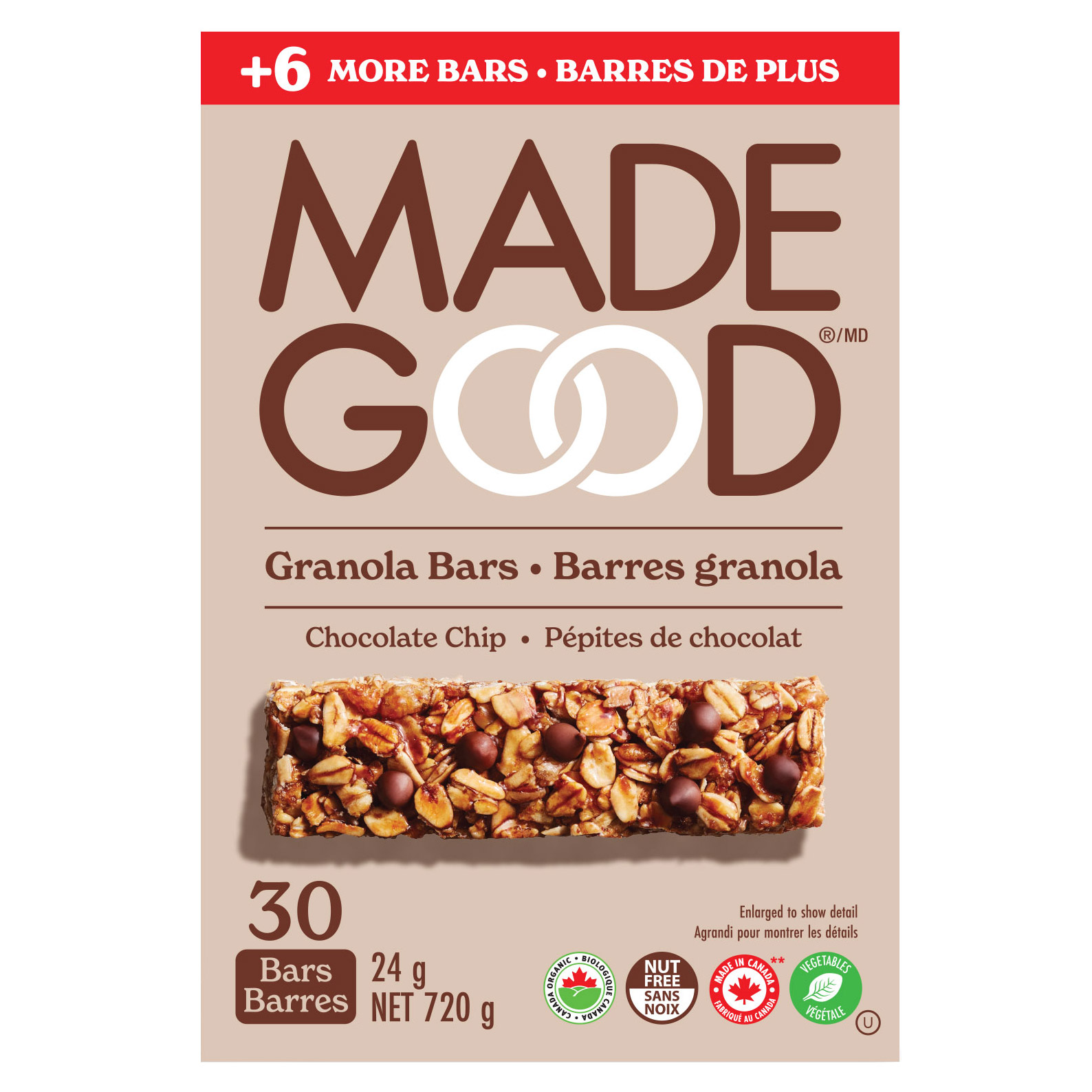 MadeGood Chocolate Chip Granola Bars, 30 × 24 g | Costco