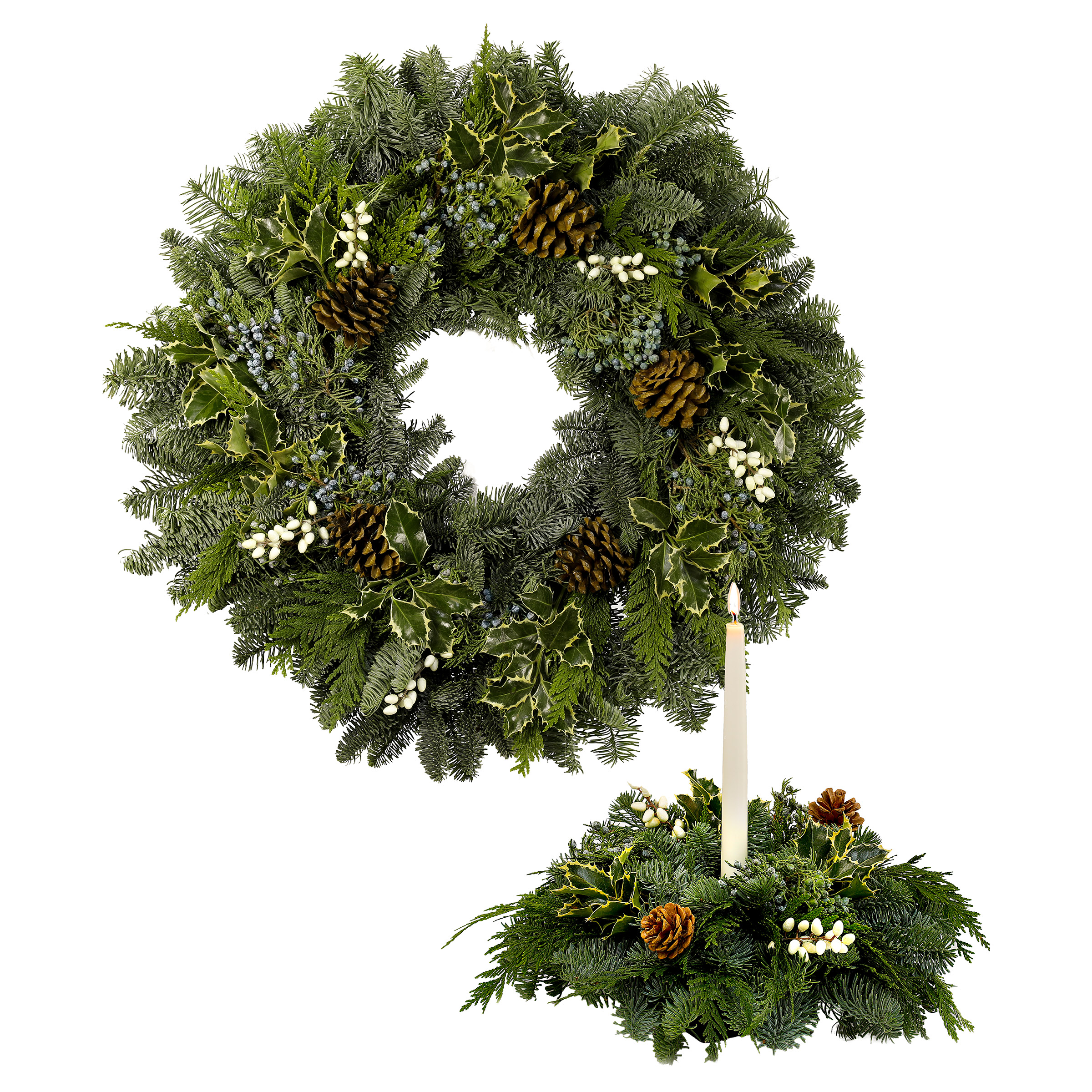 22" Fresh Holly Wreath & Centerpiece