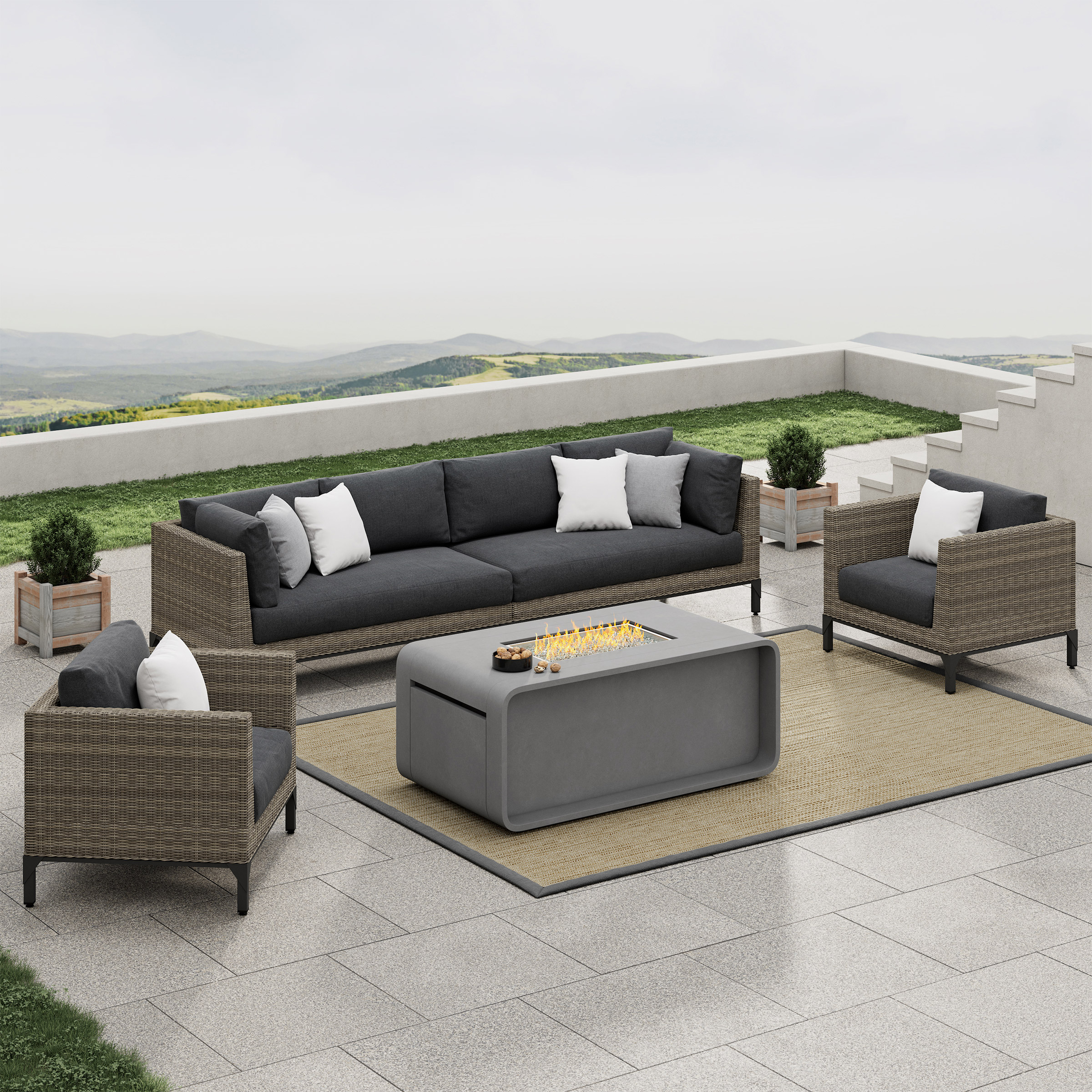 Sirio Aberdeen 5-piece Fire Outdoor Patio Seating Set