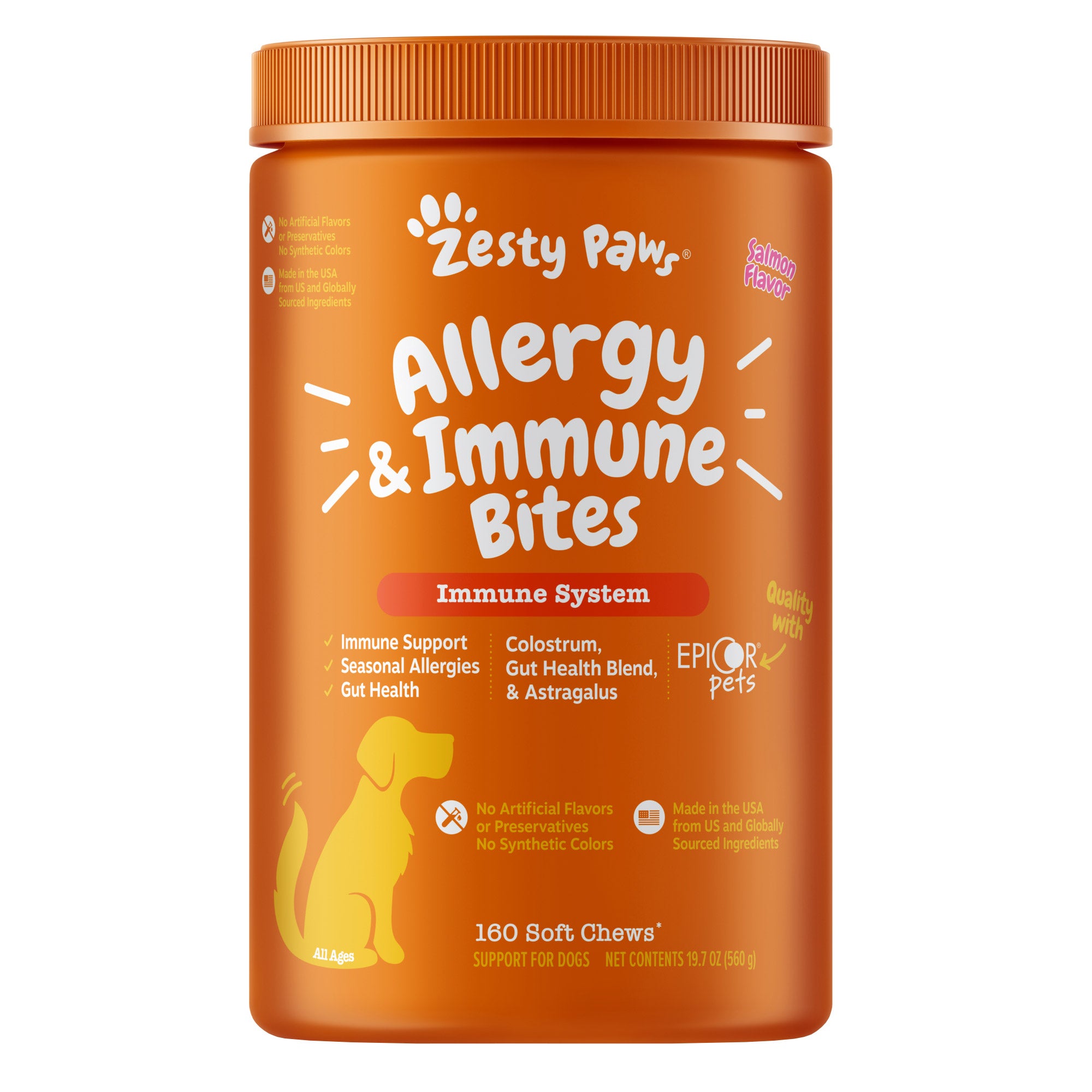 Zesty Paws Allergy & Immune Chews for Dogs, Salmon Flavor, 160