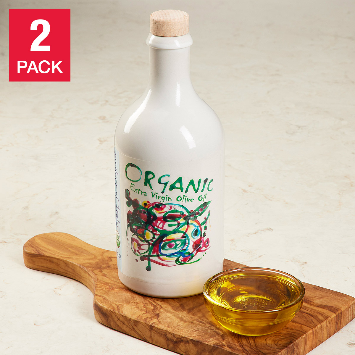 Arte Organic Extra Virgin Olive Oil, 2 Pack Ceramic Bottle, 33.8 fl oz. Total