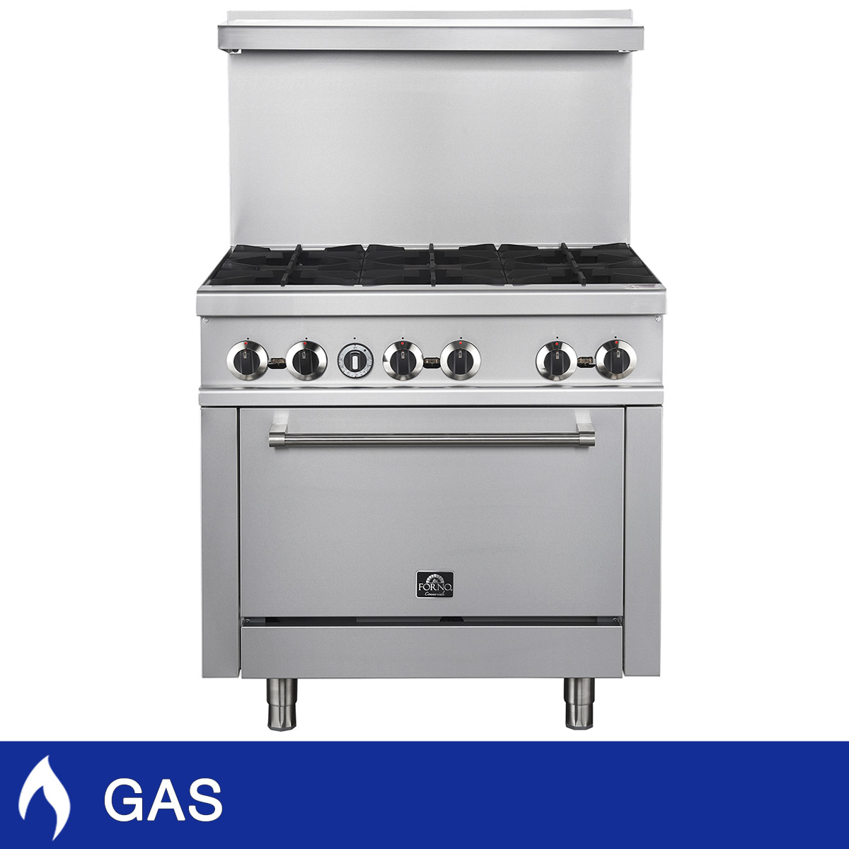 Forno 36 in. 4.65 cu ft. Stainless Steel Gas 6 Burners Commercial Range with Built-In Backsplash