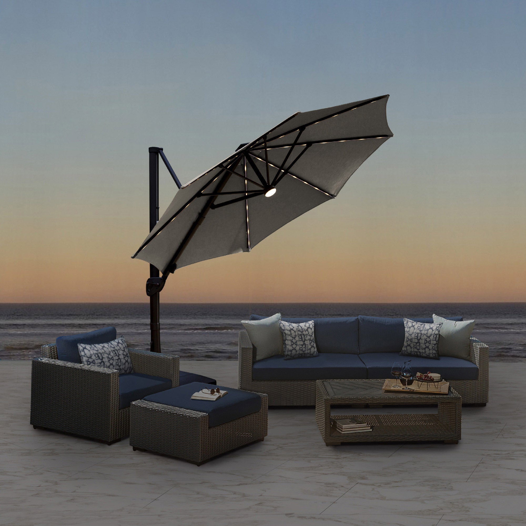 Seasons Sentry 11' LED Solar Round Cantilever Umbrella | Costco