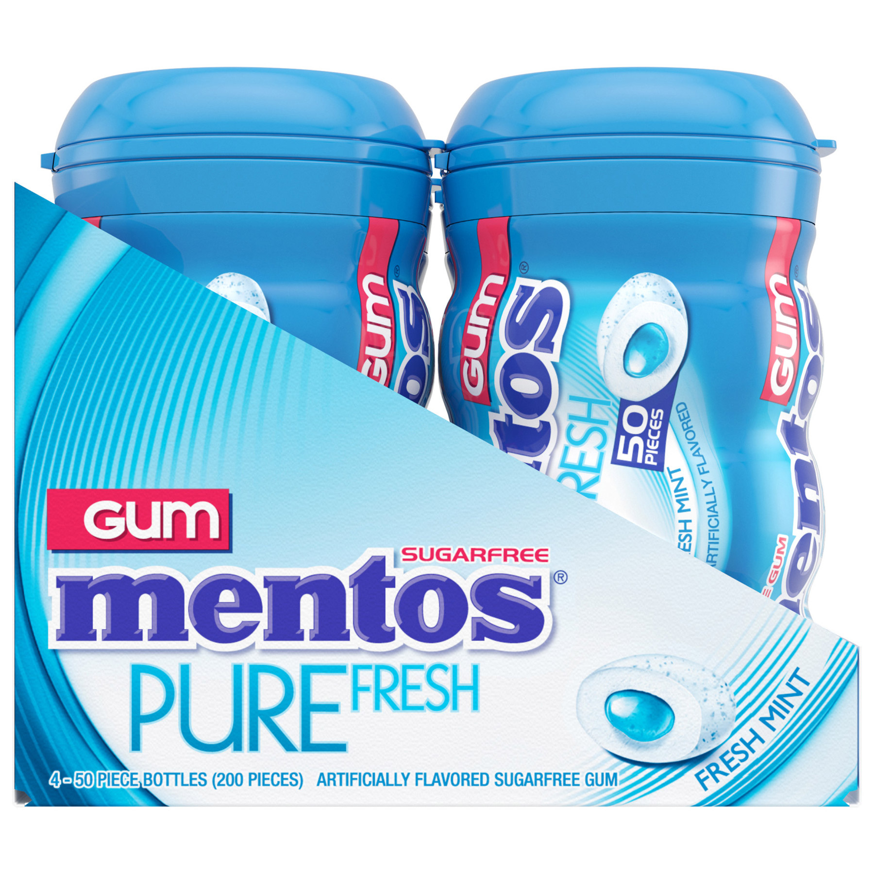 Mentos Pure Fresh Sugar Free Gum, Fresh Mint, 50 Pieces, 4-count