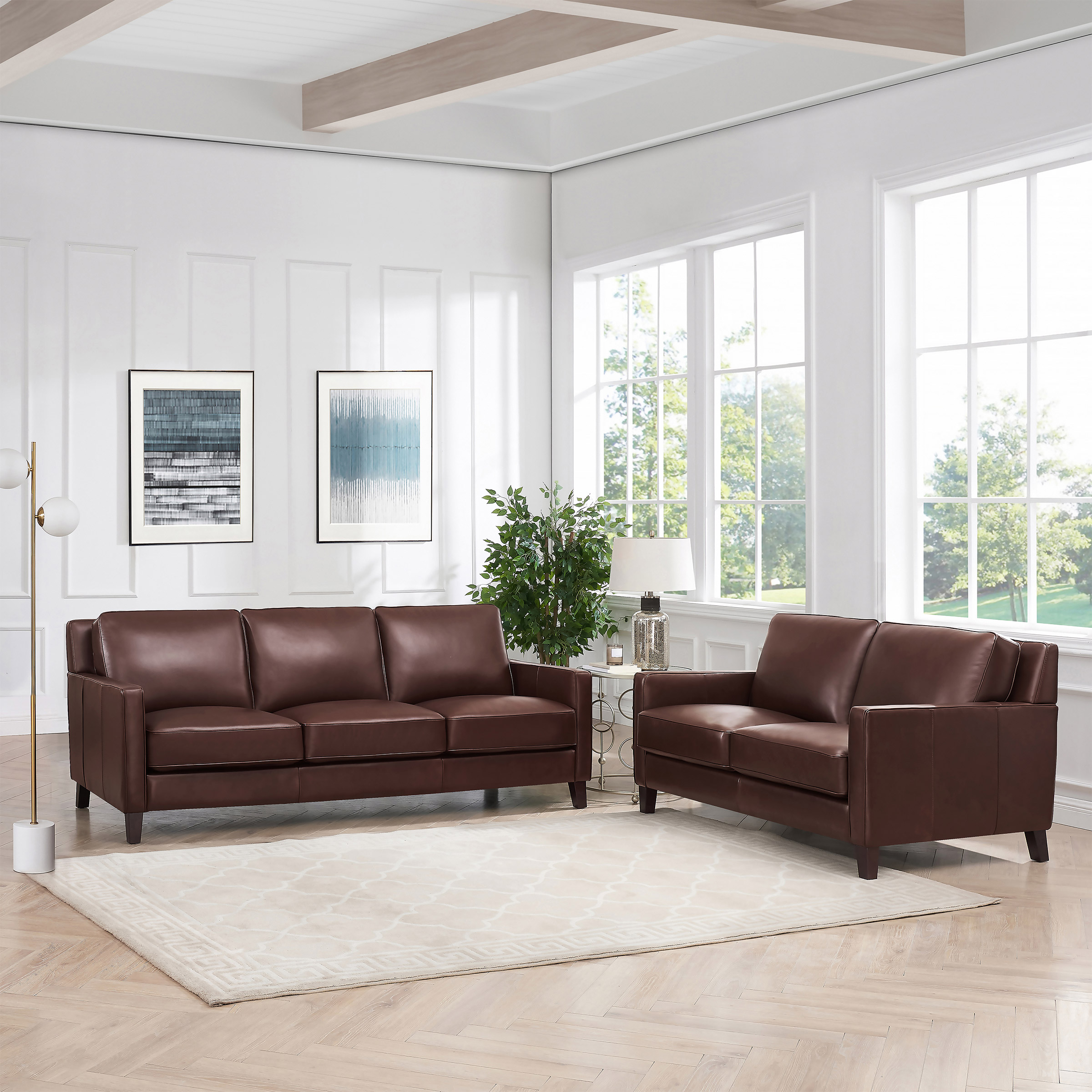 Prospera Home West Park Top-grain Leather Sofa and Loveseat