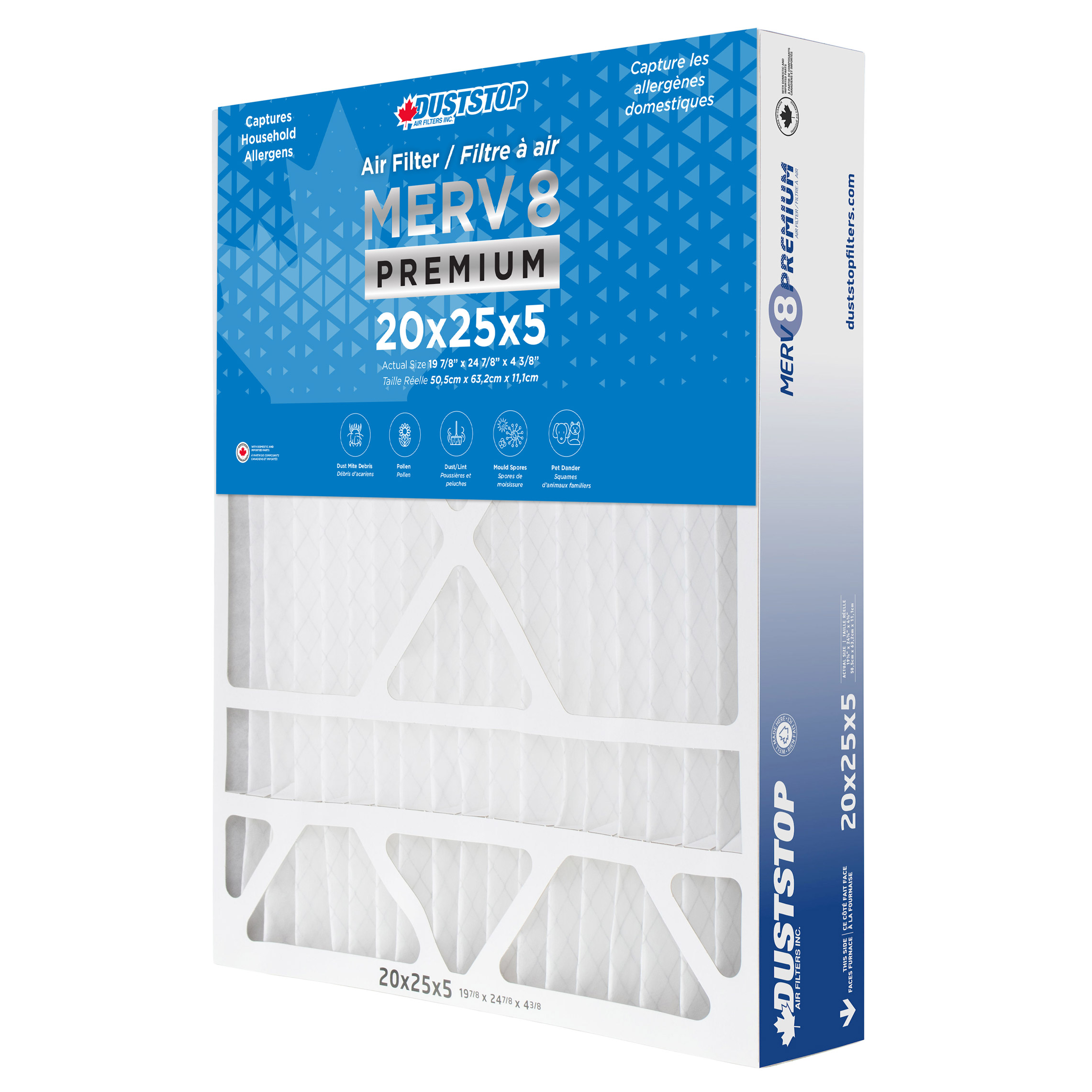 Duststop 20x25x5 MERV 8 Premium Pleated Furnace Filter, 4-pack